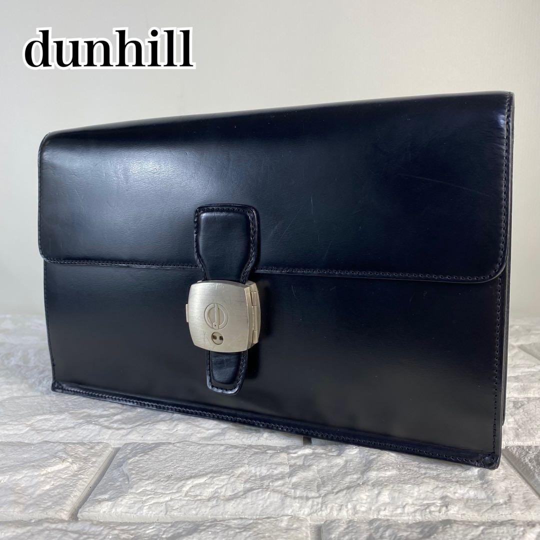 Dunhill Clutch Bag Second Bag Black Smooth Leather Flap Lock & Key Men’s