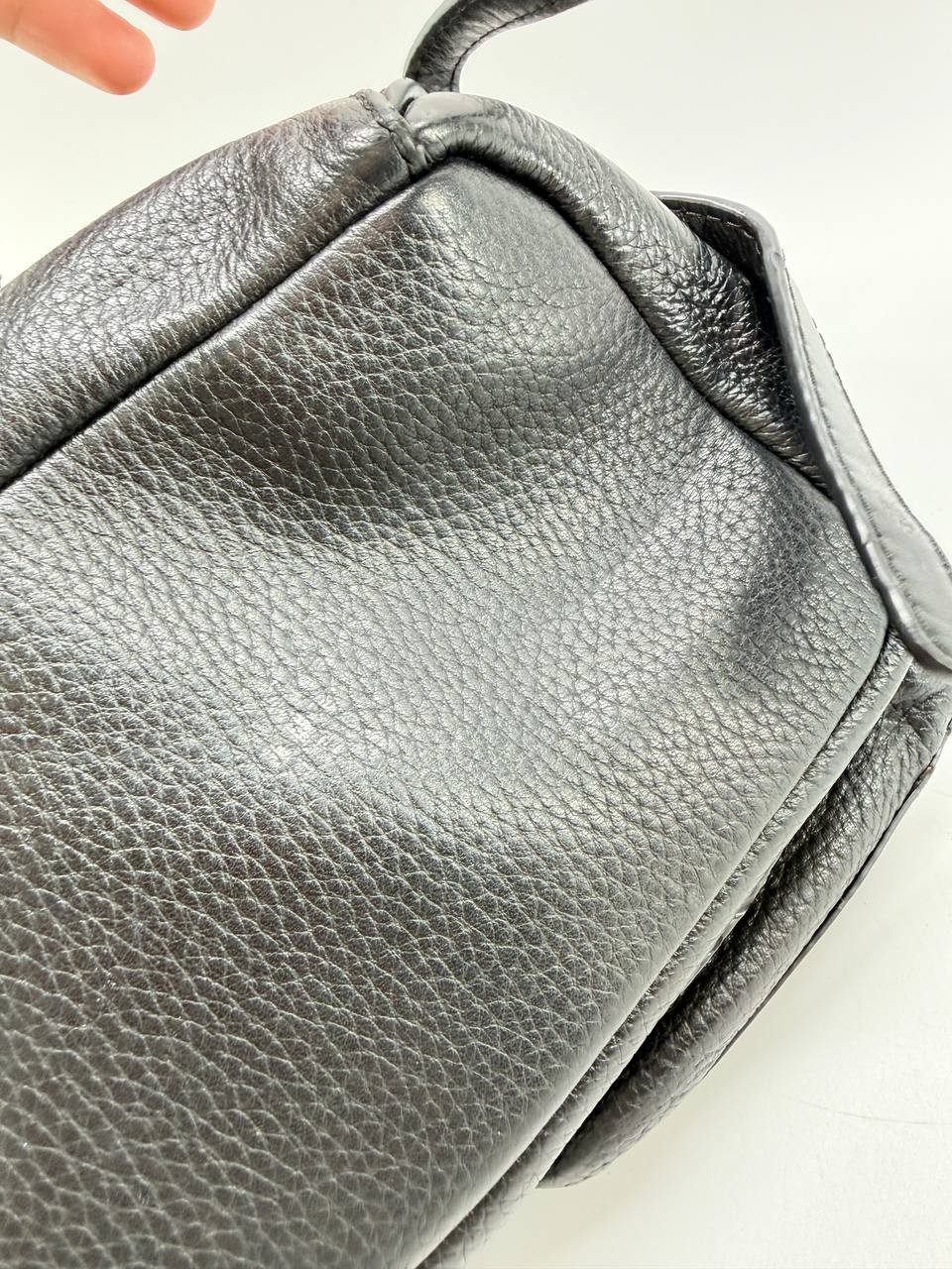 Michael Kors Black Pebbled Leather Backpack Drawstring Flap Pocket Bag Women