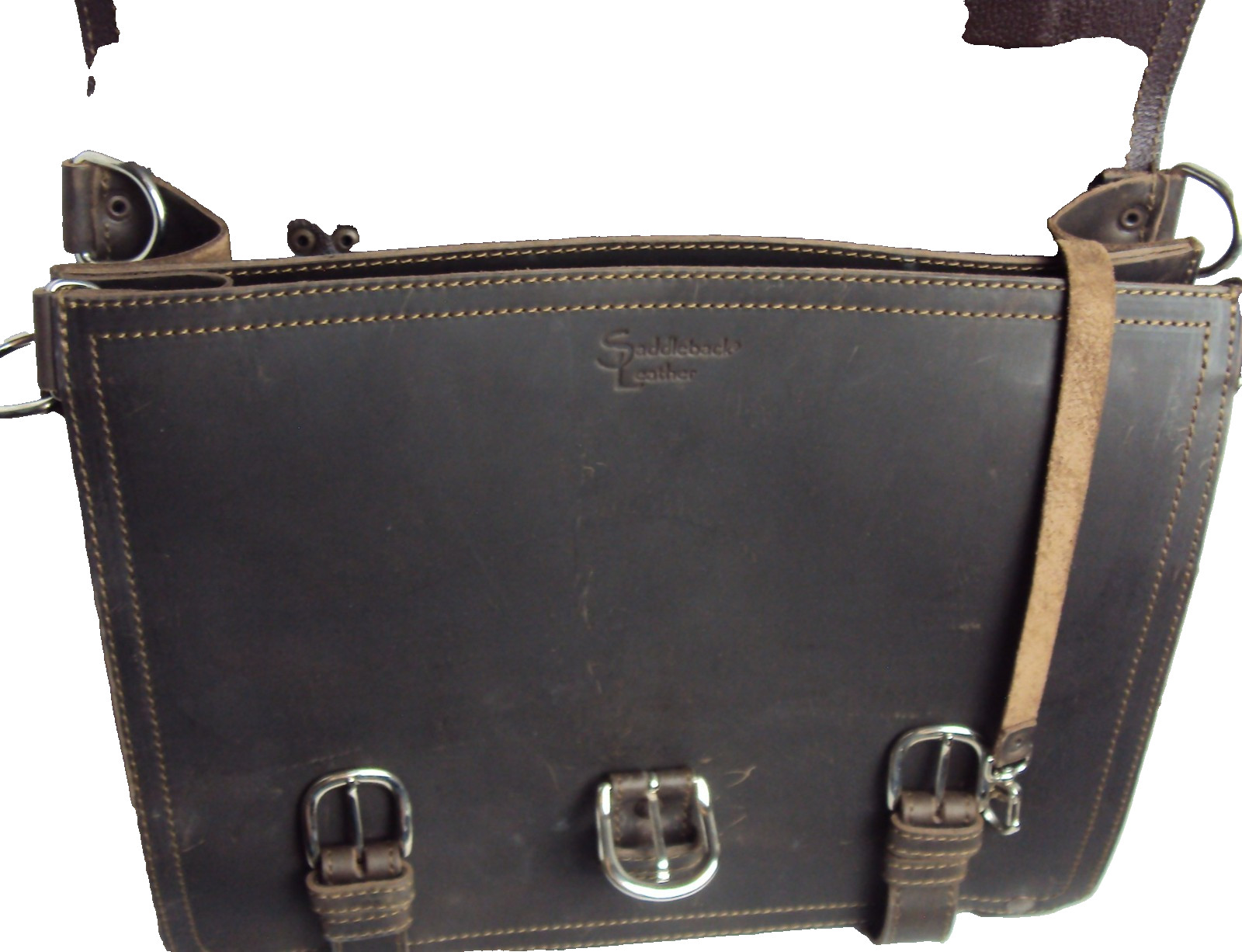 SADDLEBACK LEATHER CLASSIC LARGE BRIEFCASE BAG DARK BROWN COFFEE ORIGINAL LOGO