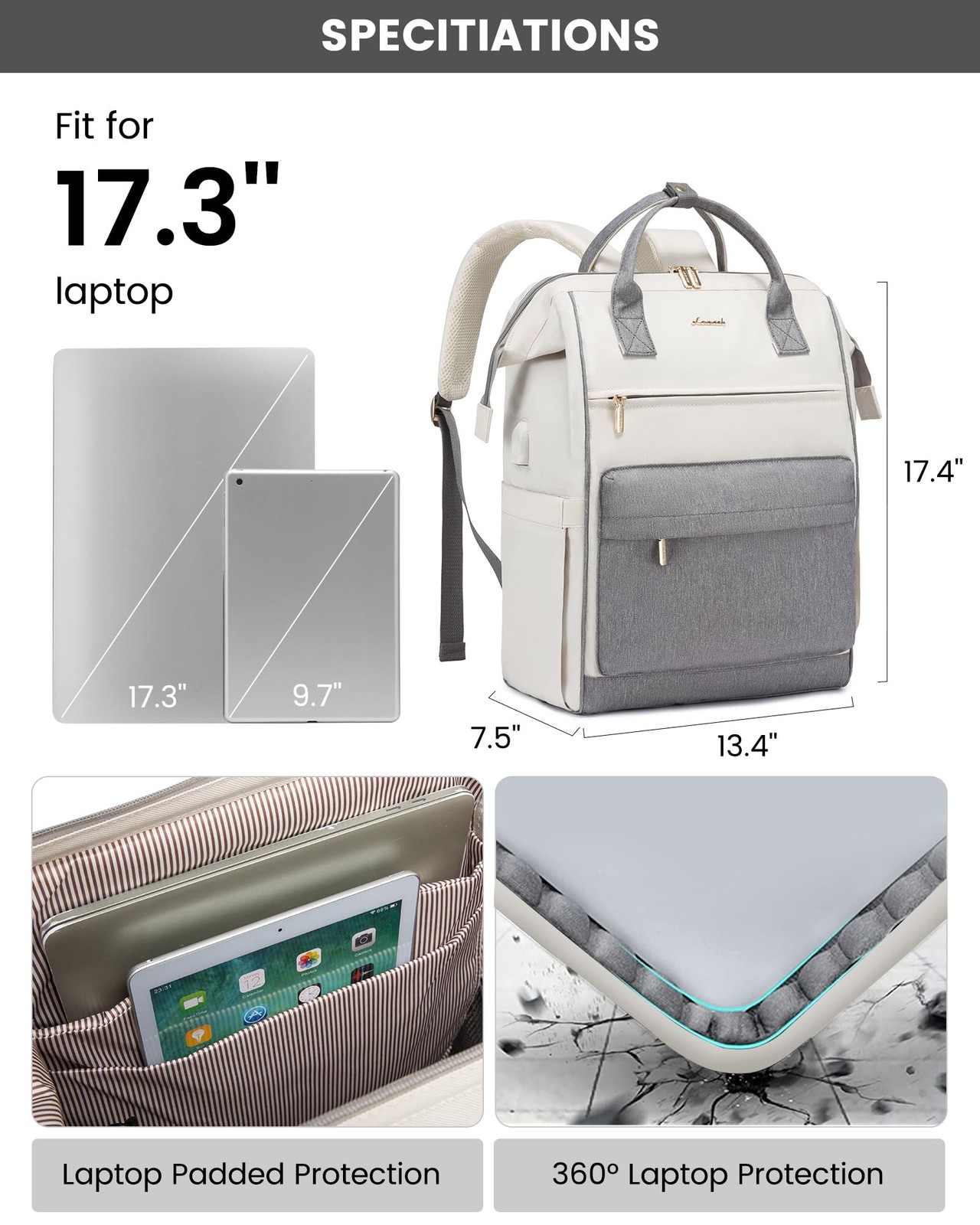 Laptop Backpack for Women, 17 Inch Work Teacher Nurse Bag, Large Capacity Bus…