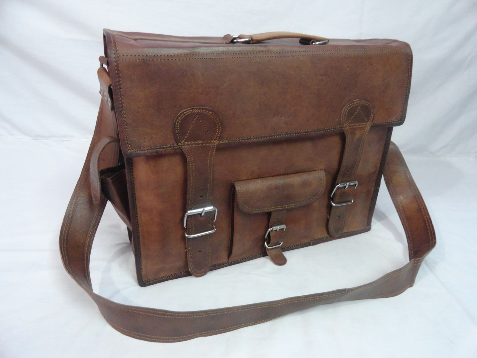 18 In Genuine Leather Messenger Bag Office Briefcase Laptop Satchel Shoulder Bag