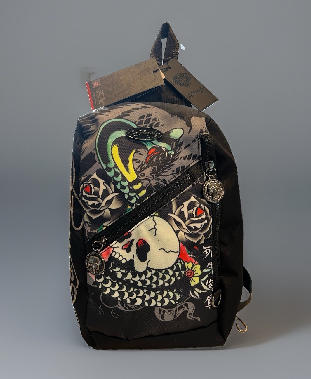 NWT ED HARDY MEN’S SKULL TATTOO CROSSBODY SLING TRAVEL ADJ STRAP BAG BLACK