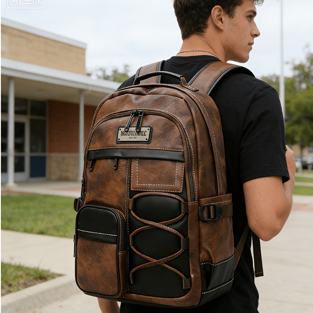 US Business Mens Genuine Leather School Backpack Laptop Travel Waterproof Bag