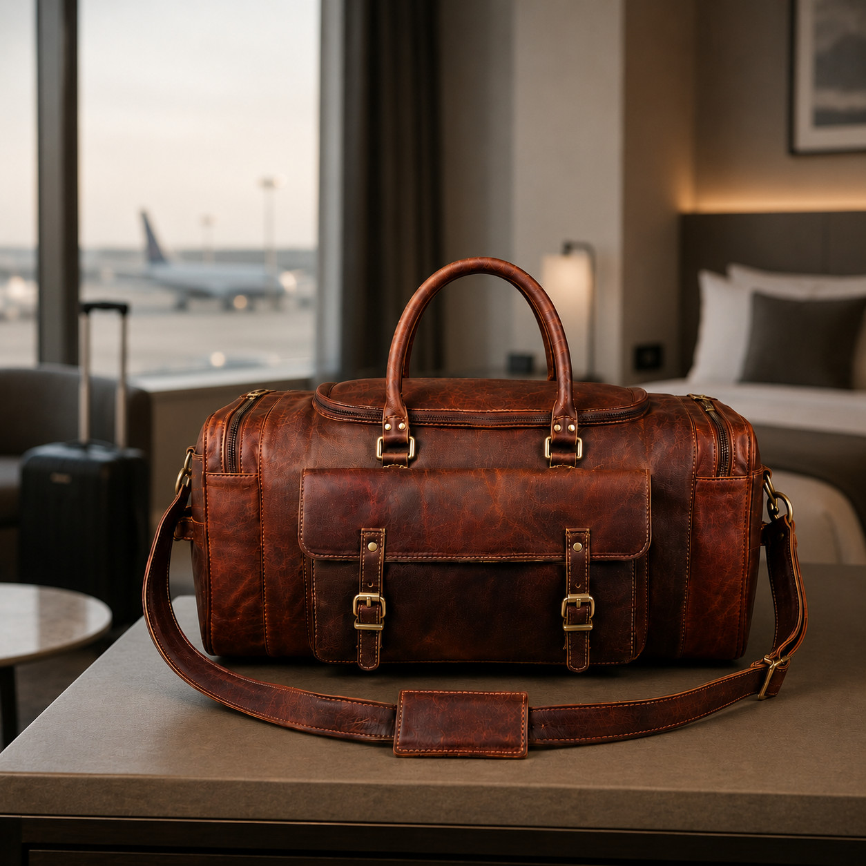 Mens 24 Inch Leather Duffle Bag Vintage Brown Weekend Travel Luggage Bag
