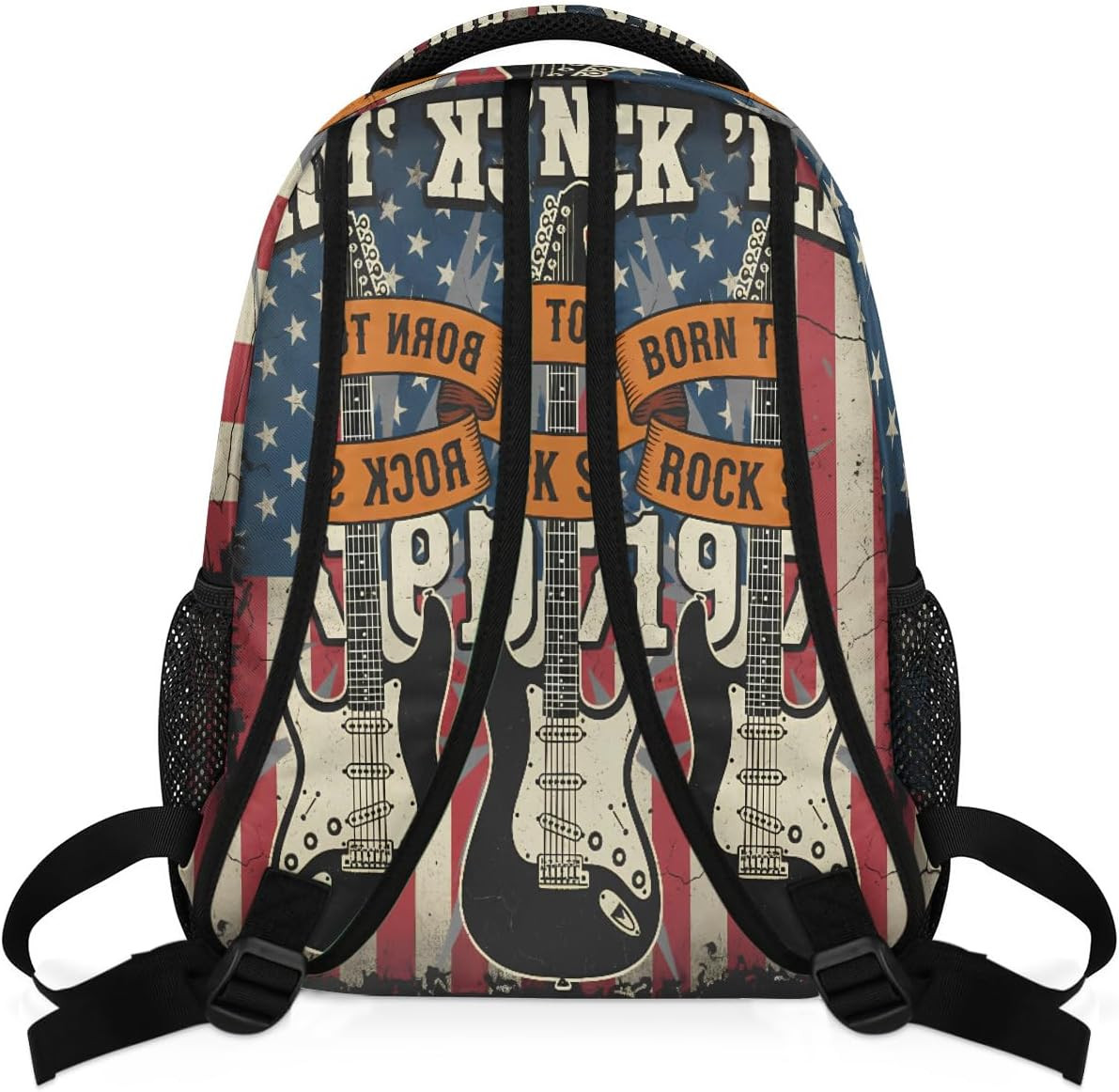 Backpack Rock Roll Music Guitar American Flag School Shoulder Bag Large Waterpro