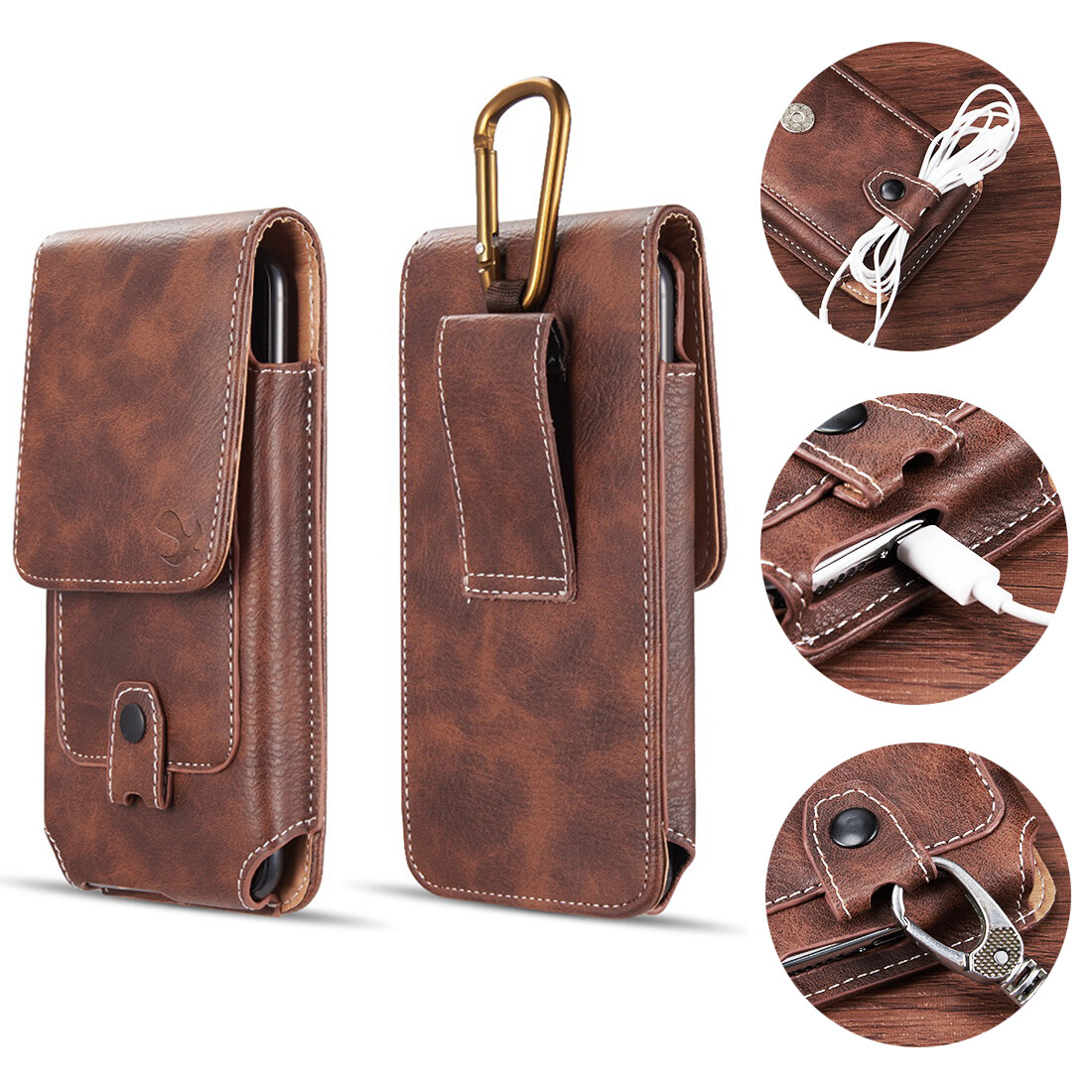 Cell Phone Case Pouch Holster w/ Belt Loop Metal Clip for Universal Smartphones