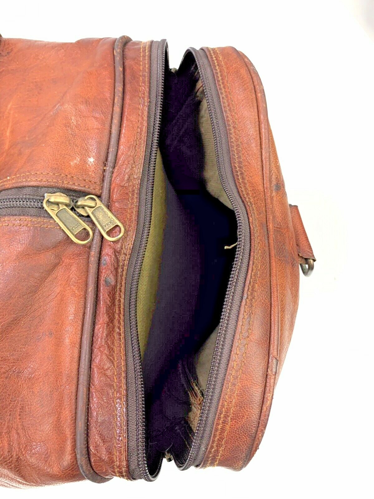 Condor British Brown Leather 2 Side Compartments & Zipper Duffel, Gym Bag VTG