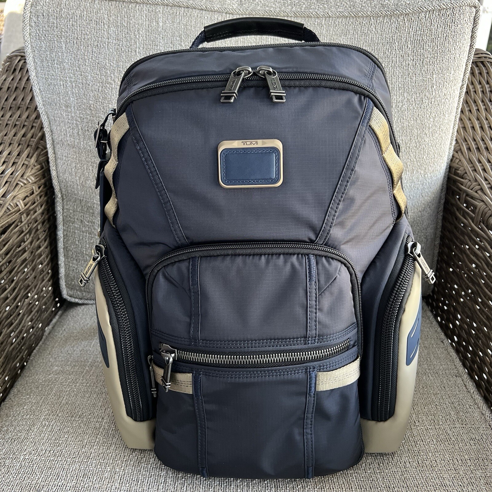 TUMI Navigation Backpack Laptop Business Bag Midnight Navy and Khaki EXPANDABLE