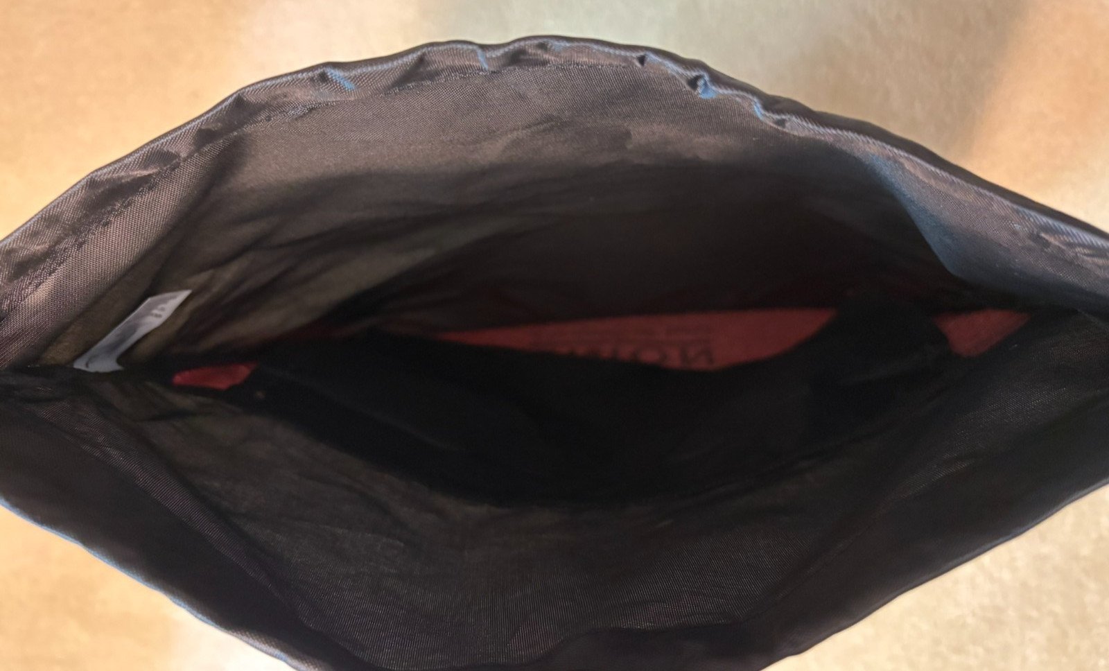 Target Credit Union Drawstring Backpack! Black and red. zipper pouch, heavy duty