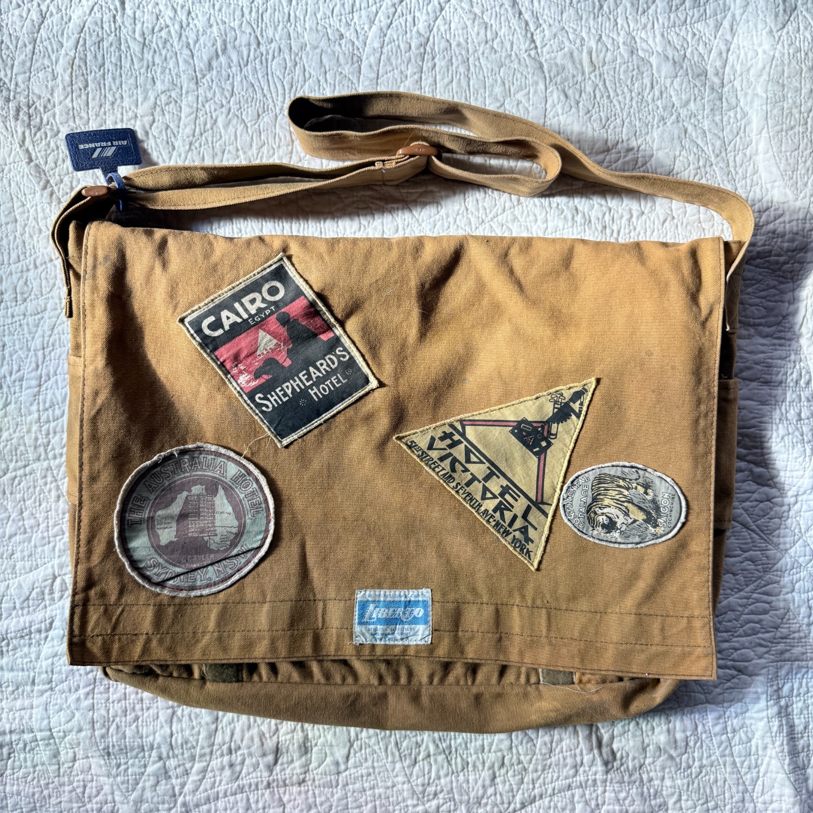 Vintage Liberto Canvas Messenger Shoulder Bag Commemorative Utility w/ Patches
