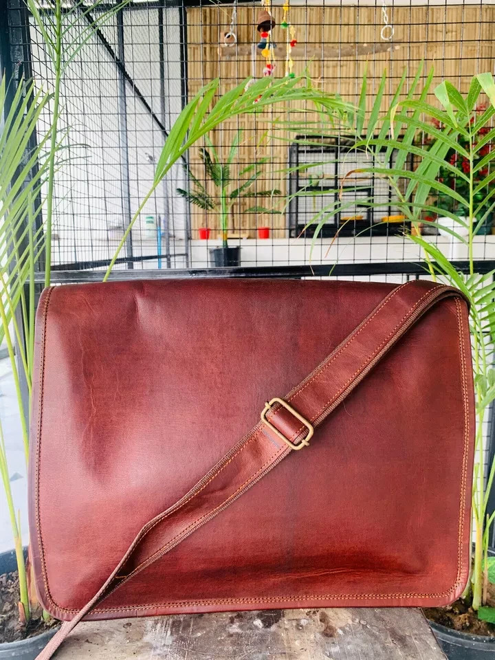 Vintage leather laptop bag, handmade, genuine leather, shoulder bag for