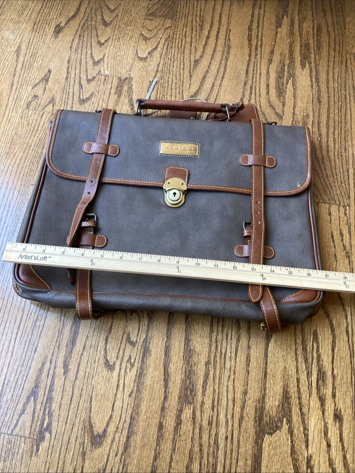 Vintage PLAYBOY Brand Brown Leather Briefcase and Detachable Strap
