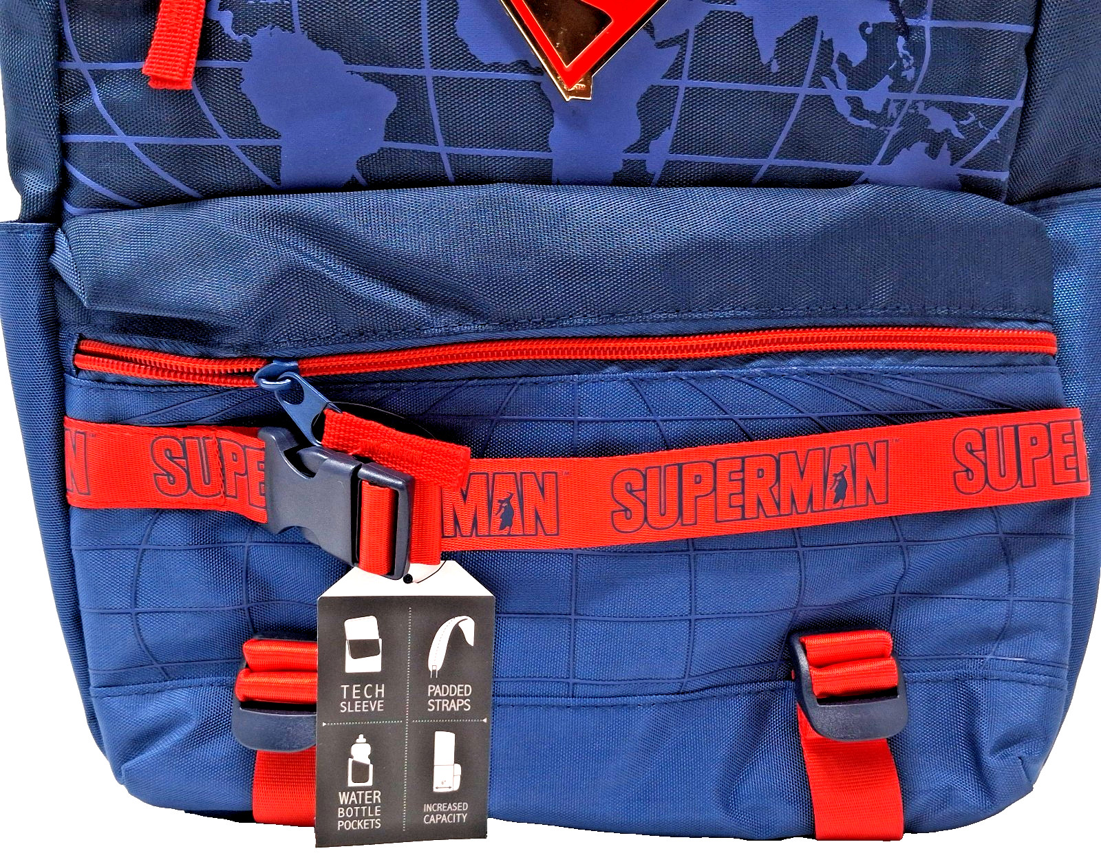 Bioworld DC Comics Superman Globe 18″ Backpack w/Tech Sleeve New With Tags