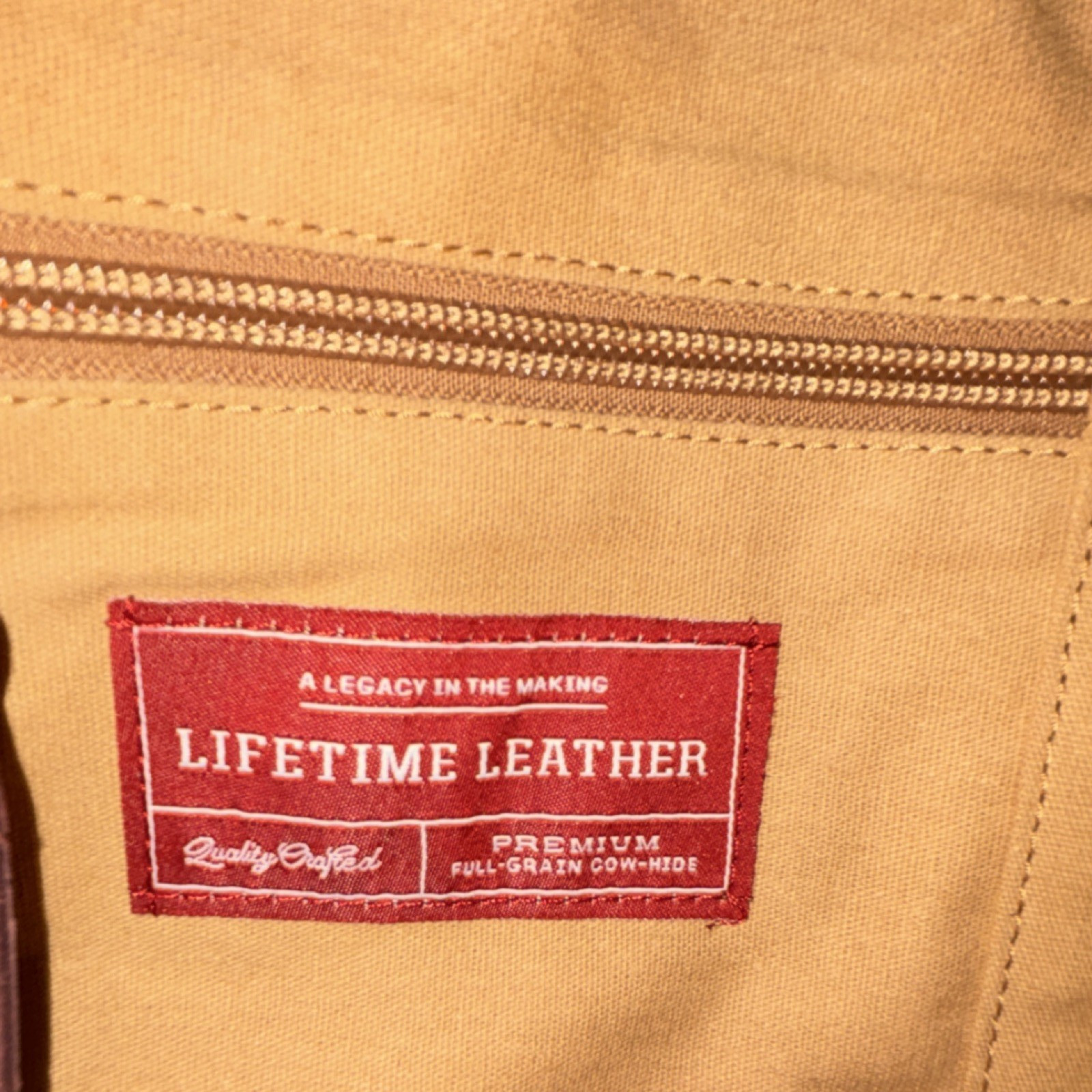 Lifetime Leather Brown Tote Bag Zip Closure Inner Pockets Shoulder Strap