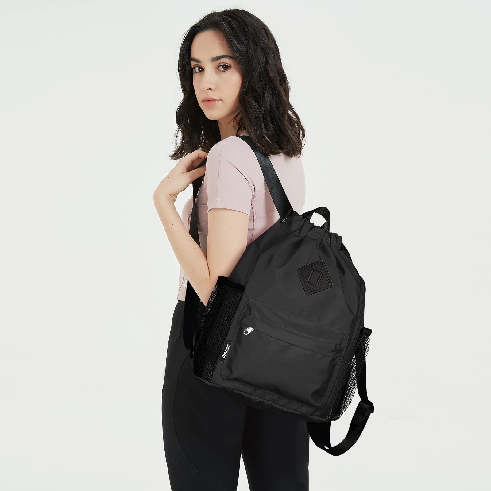 Drawstring Backpack Sports Gym Bag with Shoes Compartment Water-Resistant Str…