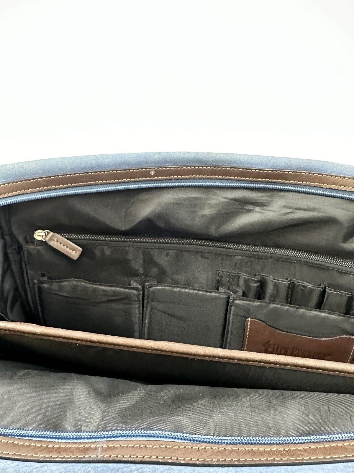 Jack Georges Briefcase Laptop Messenger Bag Blue Leather Missing Strap