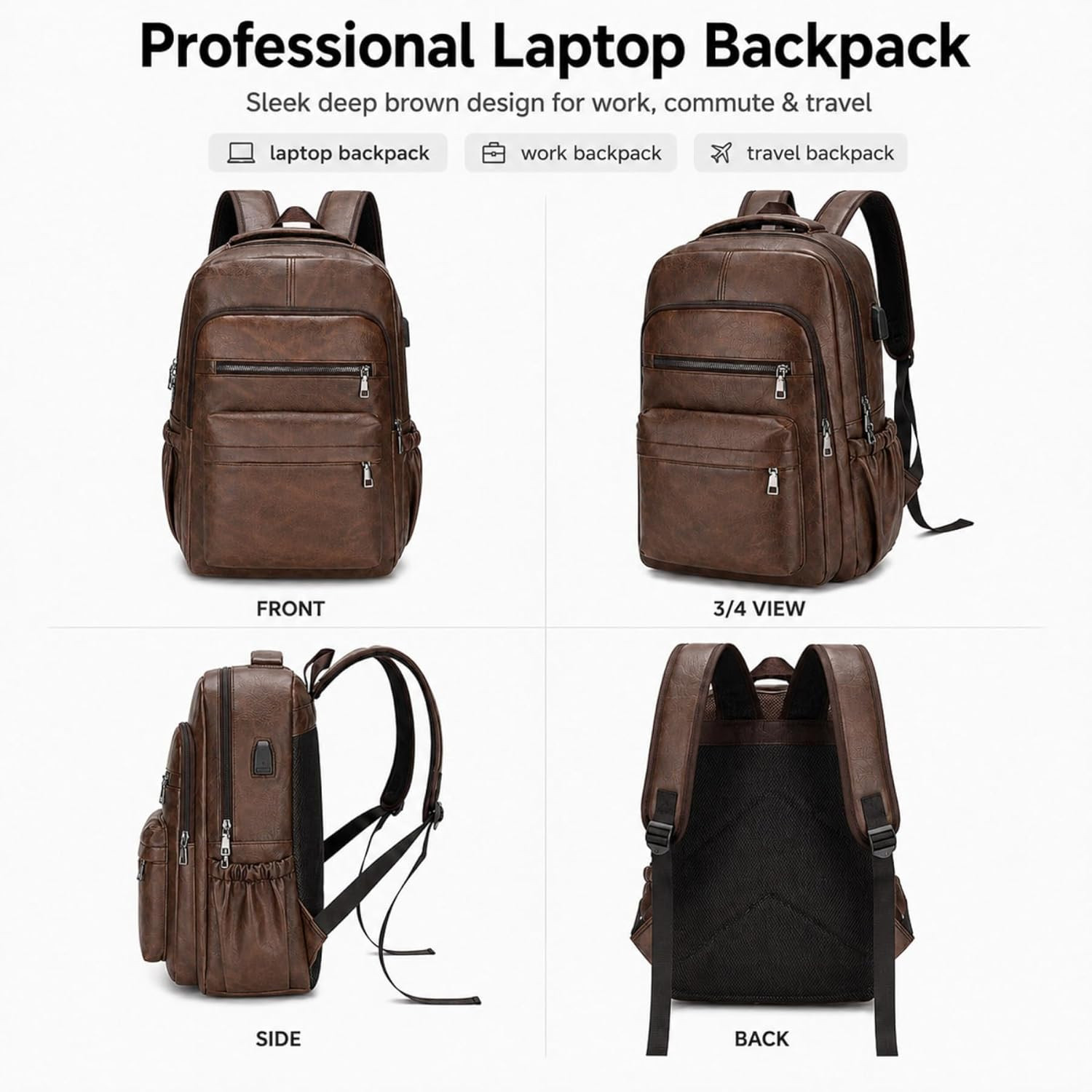 Mens Leather 16.1 Inch Laptop Bag Travel Casual Computer Backpack College Busine