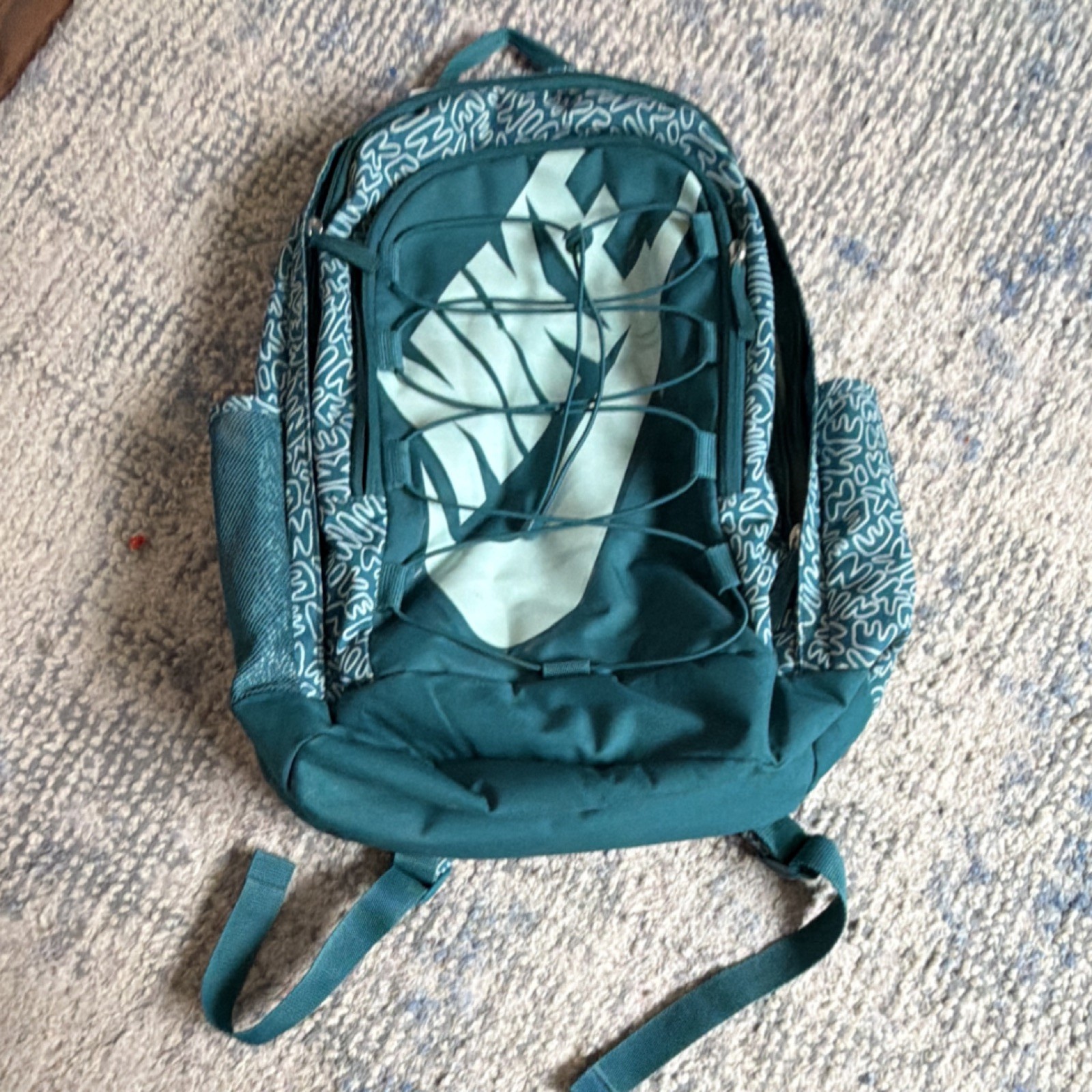 Nike Teal Geometric Print Backpack Adjustable Strap Outer Pockets