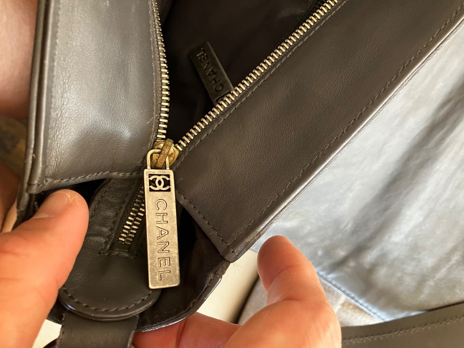 Chanel Men’s Gray Leather Messenger Bag