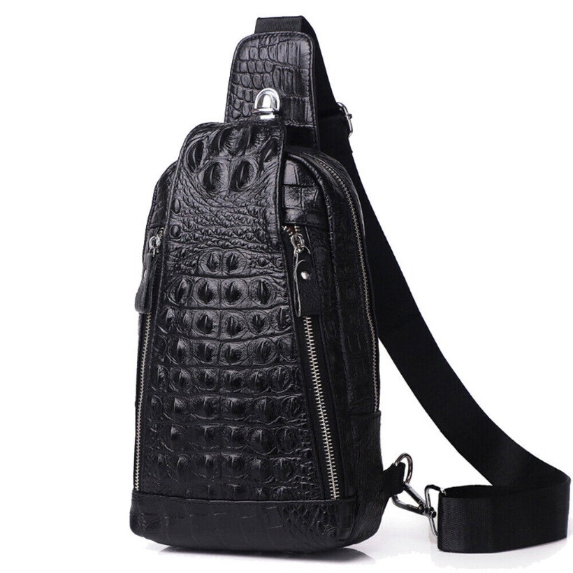 Men’s Leather Chest Bag Tactical Backpack Single Shoulder Crossbody Travel Bag