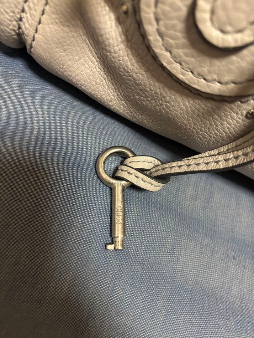 Chloe Paddington Handbag Key Cadena Gray Beige With Guarantee