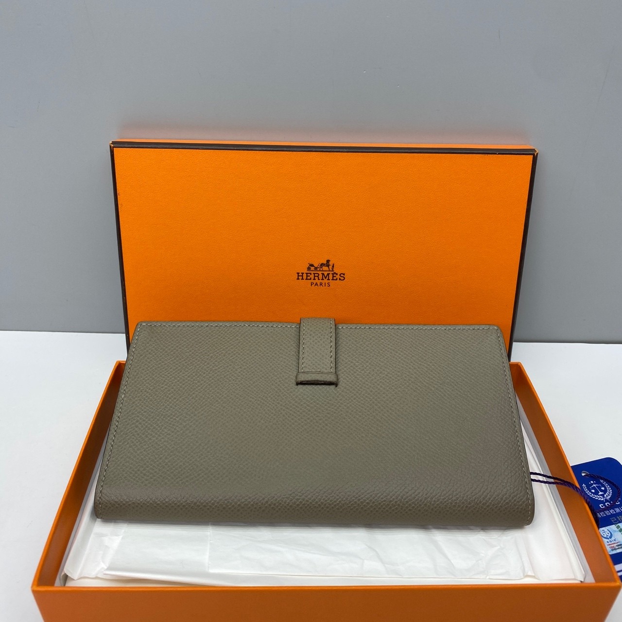 Hermes Pre-Owned Authentic Bearn Wallet Gray 17.5x9x1cm Cowhide