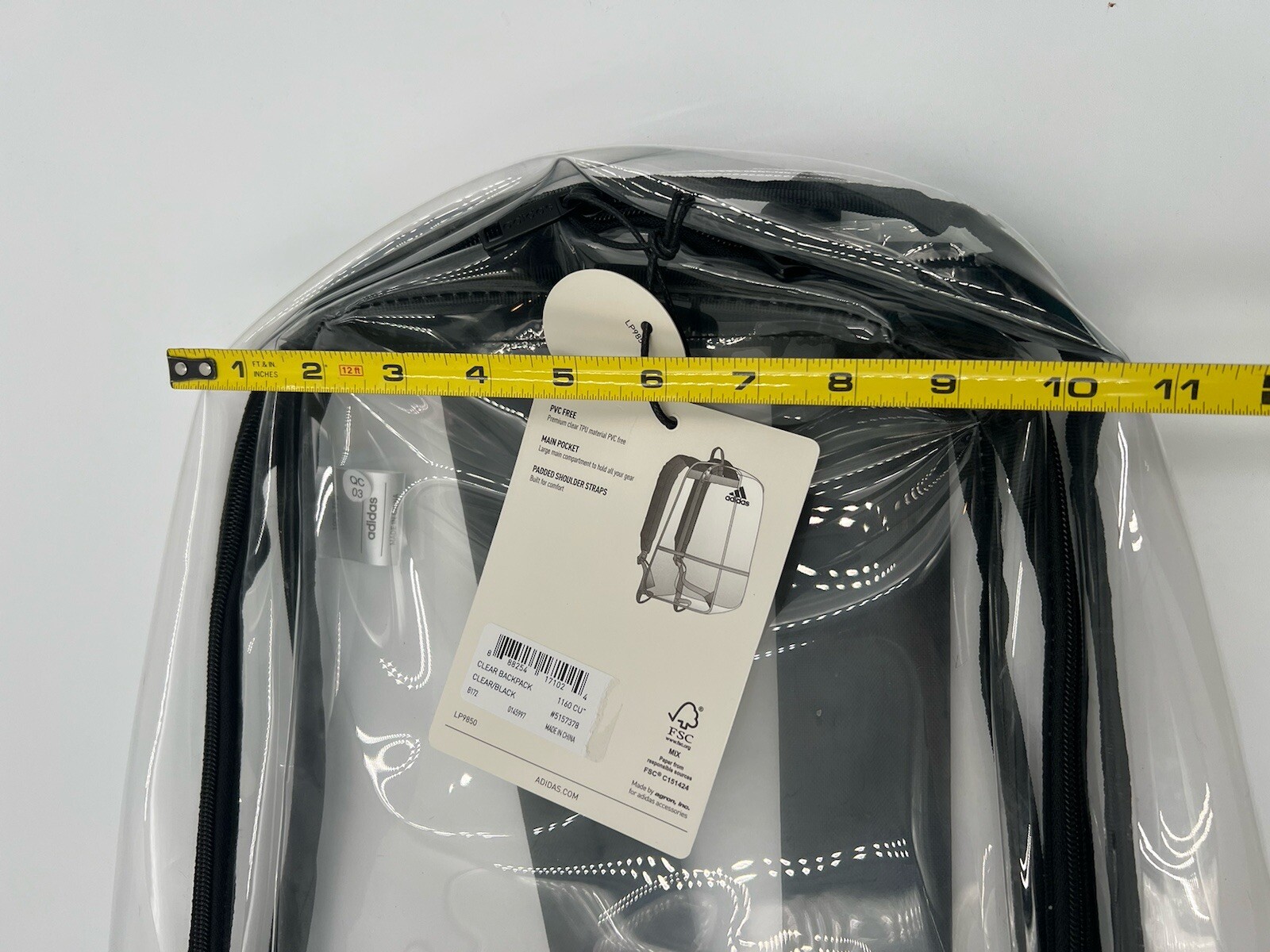 Adidas Clear Backpack Clear/Black Unisex Training Bookbag NWT