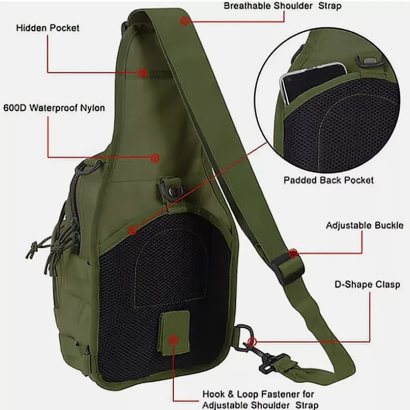 Mens Backpack Tactical Sling Shoulder Bag Molle Travel Chest Pack Outdoor Hiking