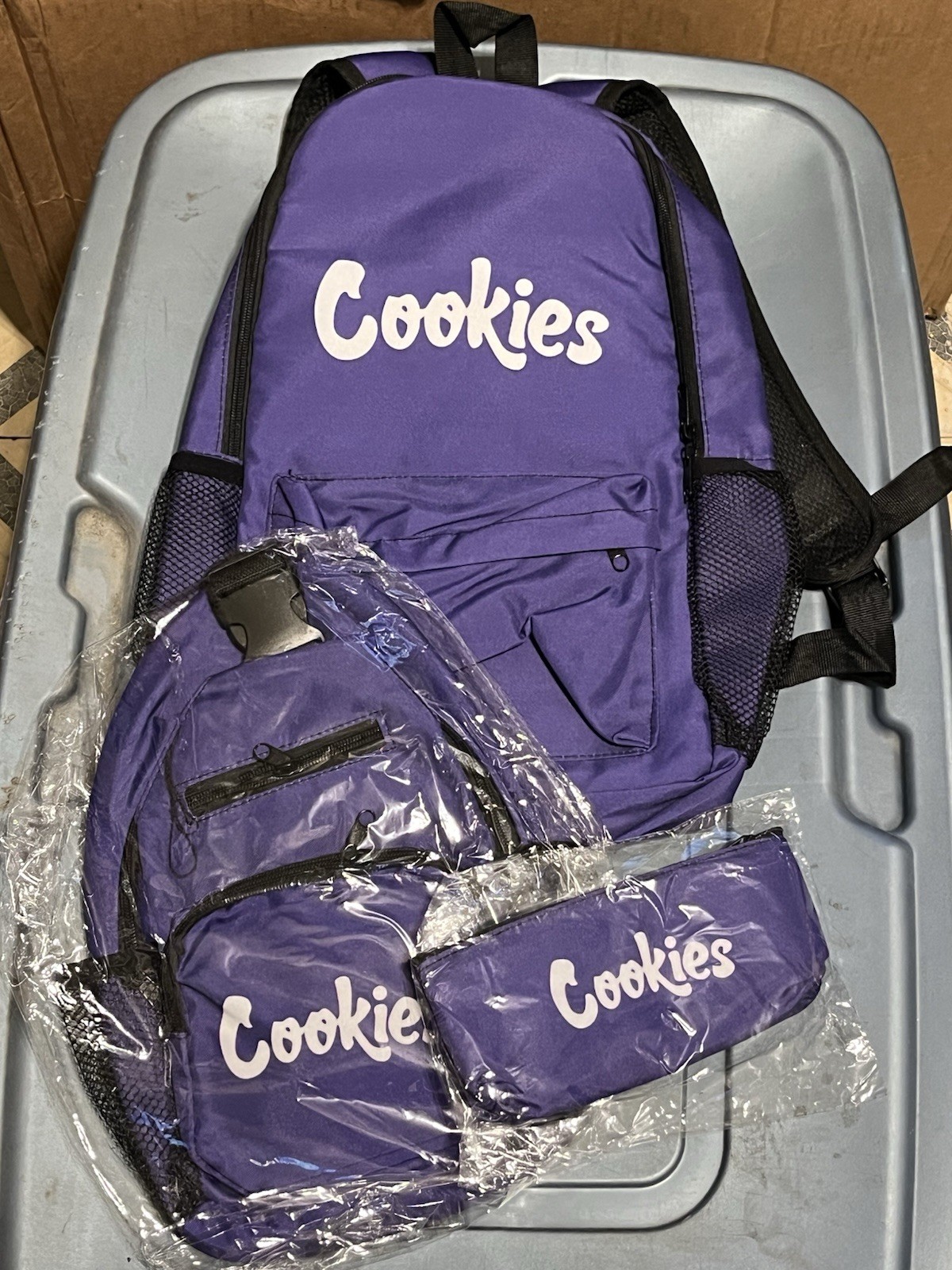 Cookies 3 Piece Bag Set Backpack Crossbody Bag Pouch Purple Brand New