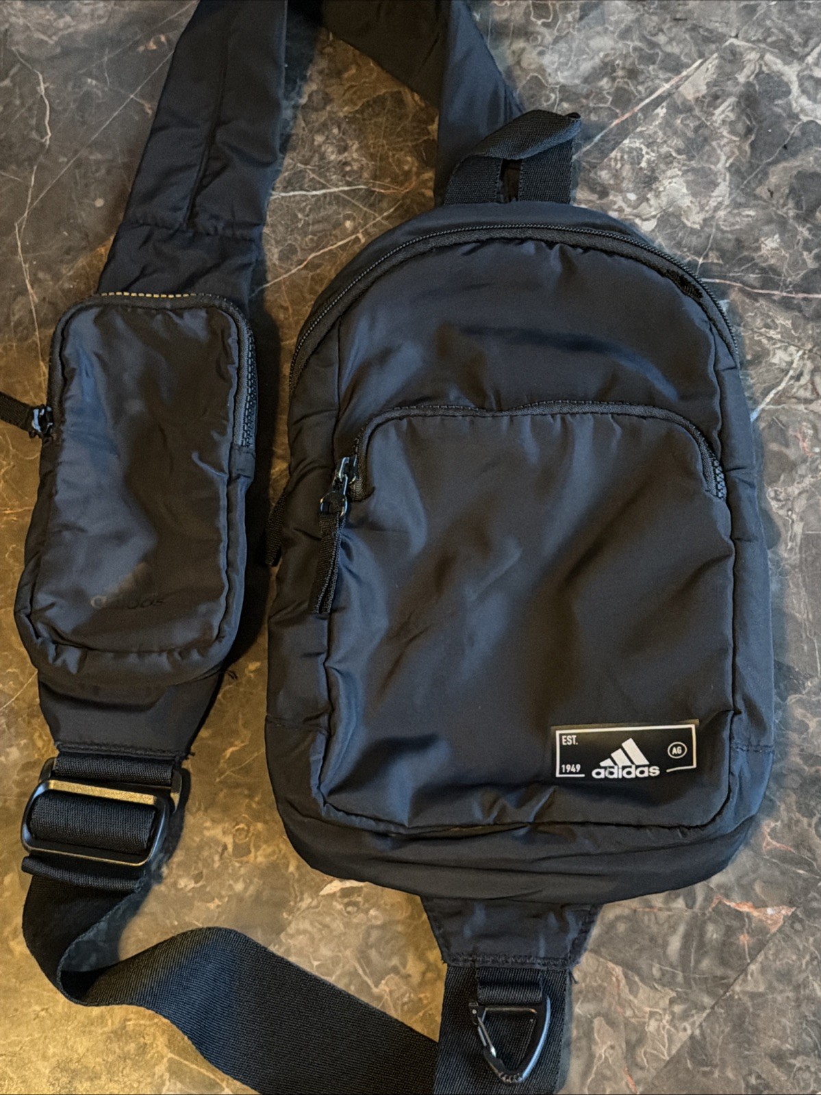 Adidas Essentials Black Sling Crossbody Bag with Carabiner & Multi-Pocket