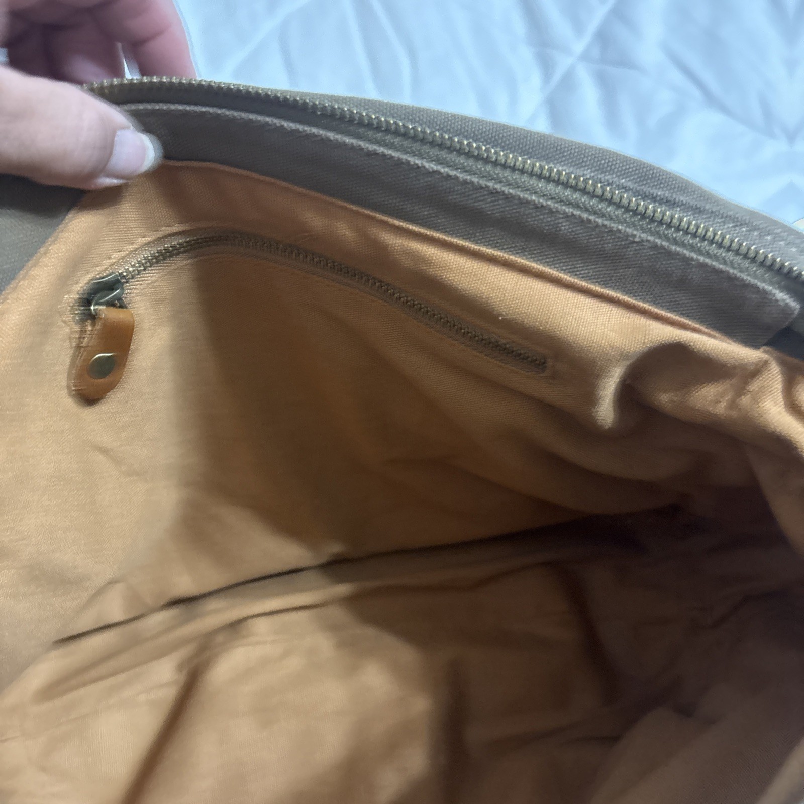 Kattee Canvas Messenger Bag Brown Leather Straps Snap Buckle Zip Adjustable Flap