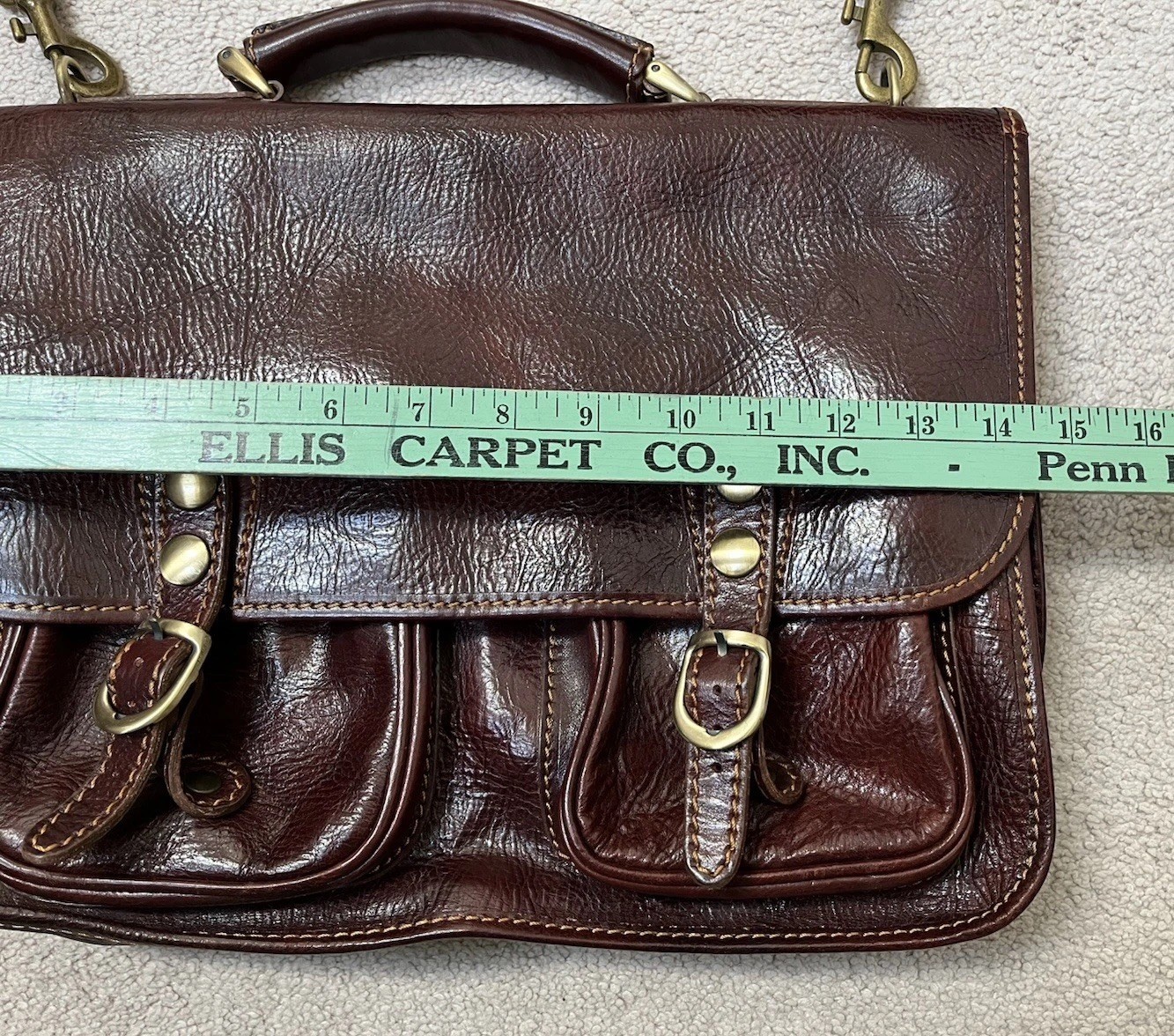 Italian Leather Messenger Computer Commuter Briefcase Bag Brown Strap Snap
