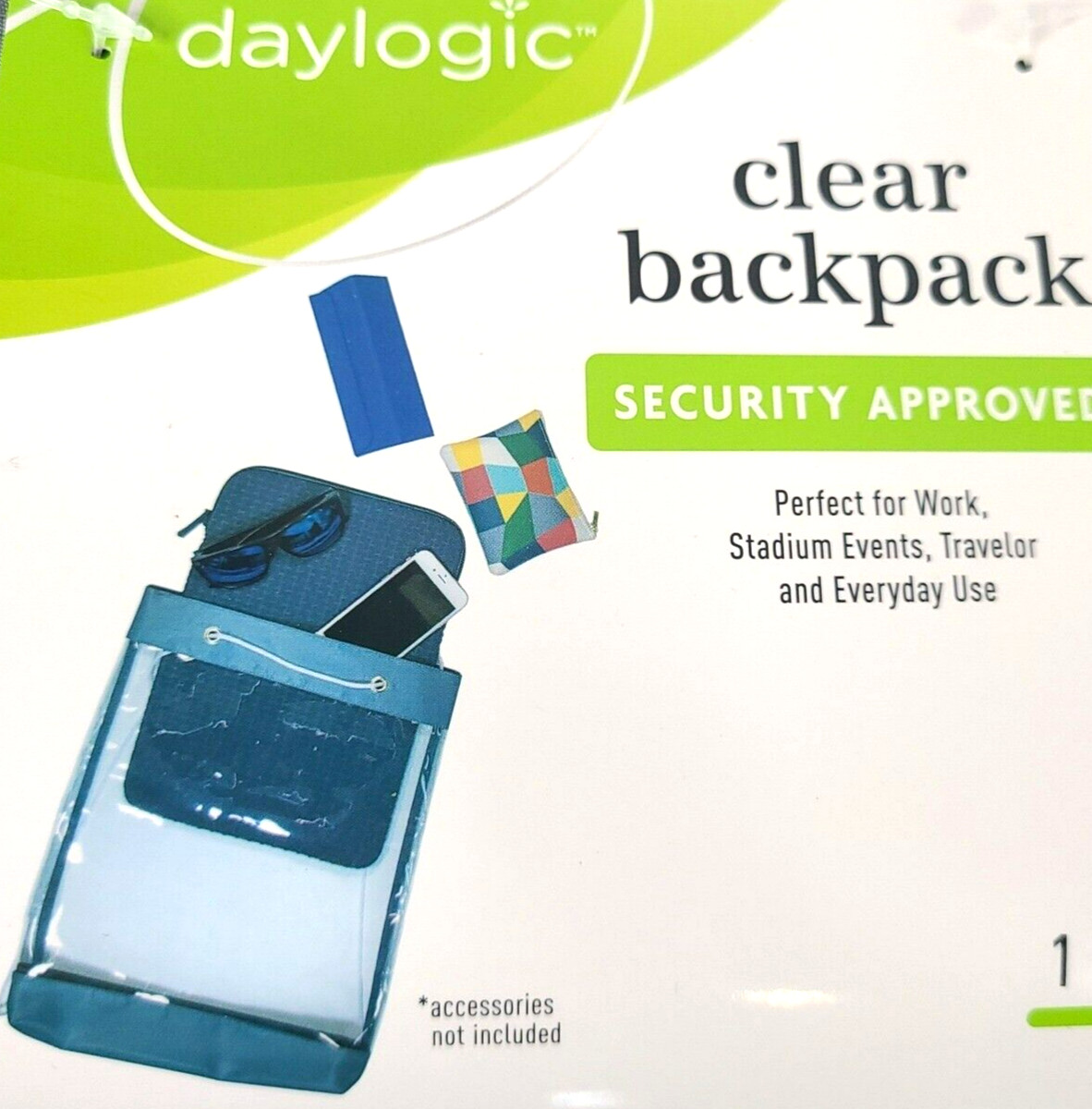 NEW Daylogic Clear Transparent Backpack Events Book Bag Tote 12L x2.5Wx 14.25H