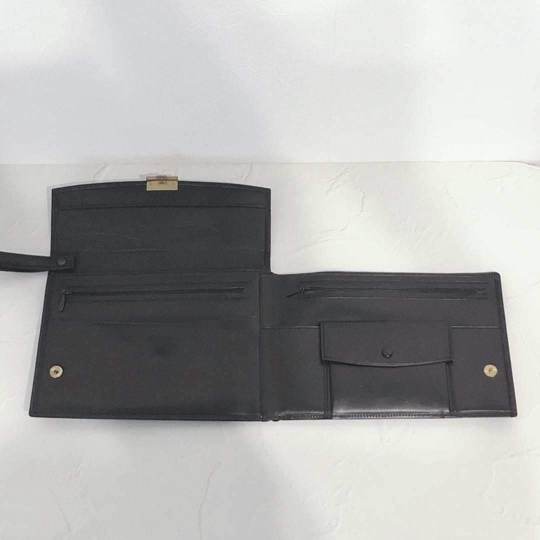 Dunhill Flap Clutch Bag Second Bag Black Leather Lock & Key Wrist Strap Men’s