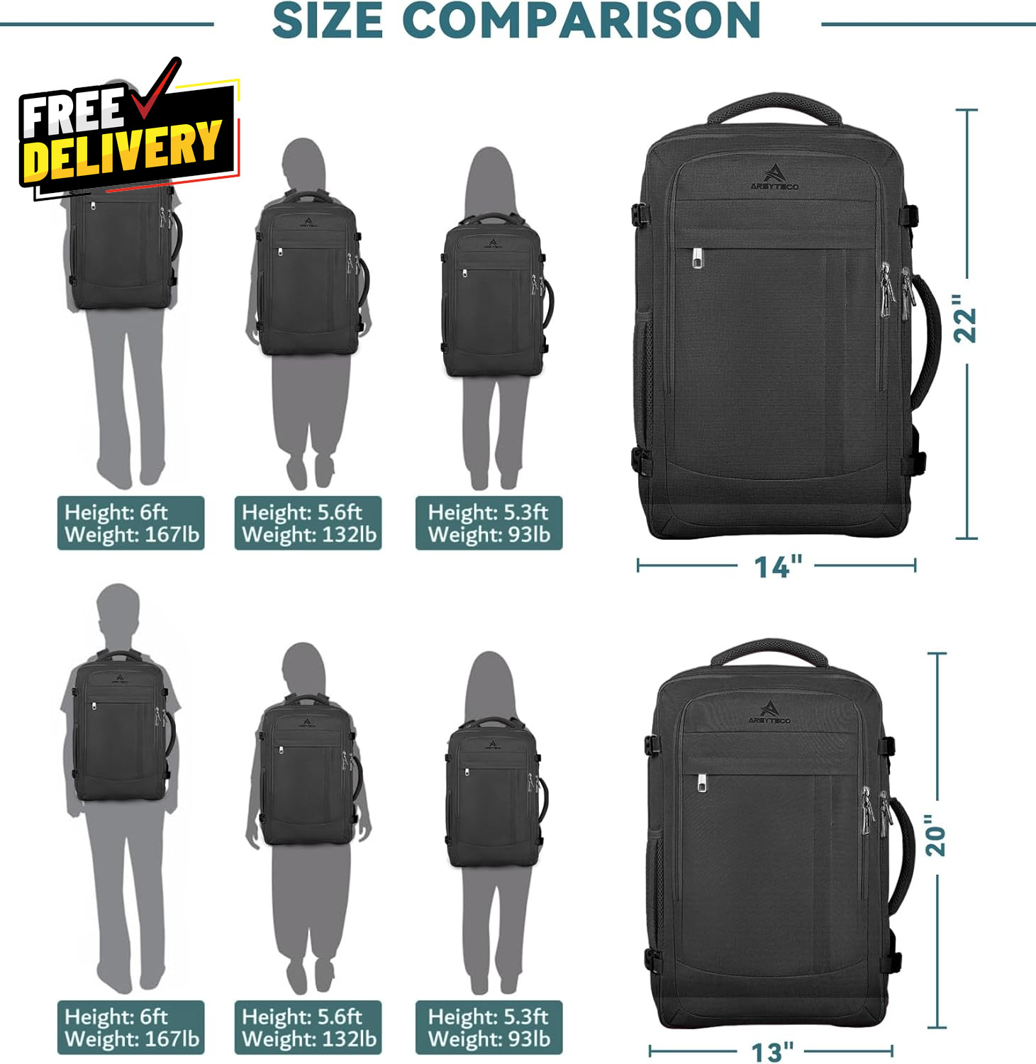 Travel Backpack 50L Expandable Extra Large Laptop Backpack Carry on Backpack W..