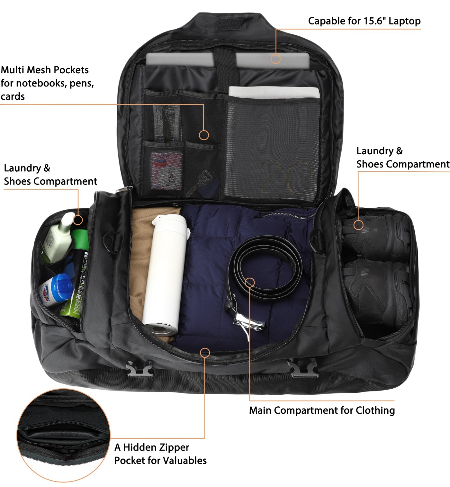 Ubon Large Duffel Bag Weekender Bag with Shoe Compartments Sports Gym Backpack