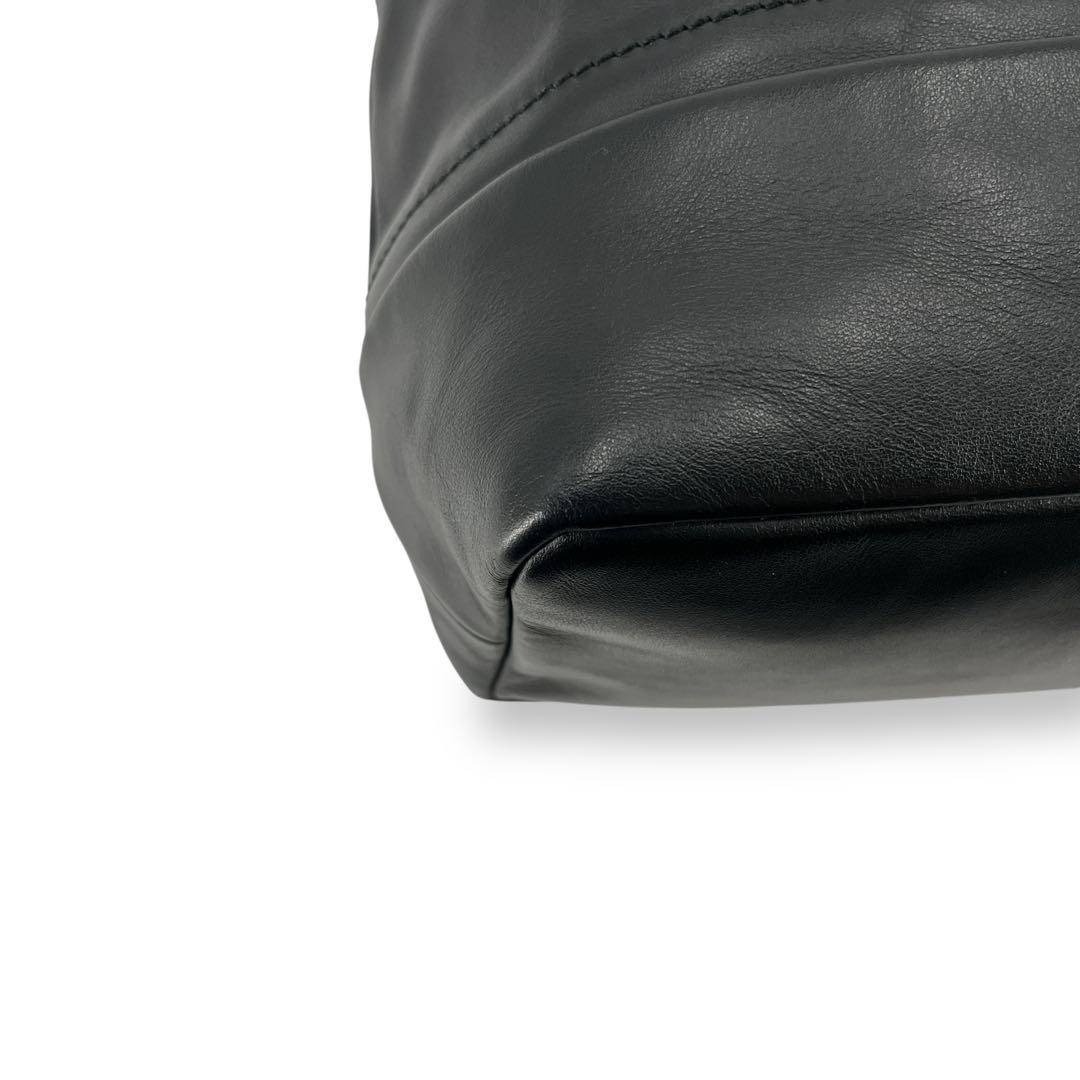 Bally Shoulder Bag Large Capacity Embossed Logo Leather Black 36x38x14cm