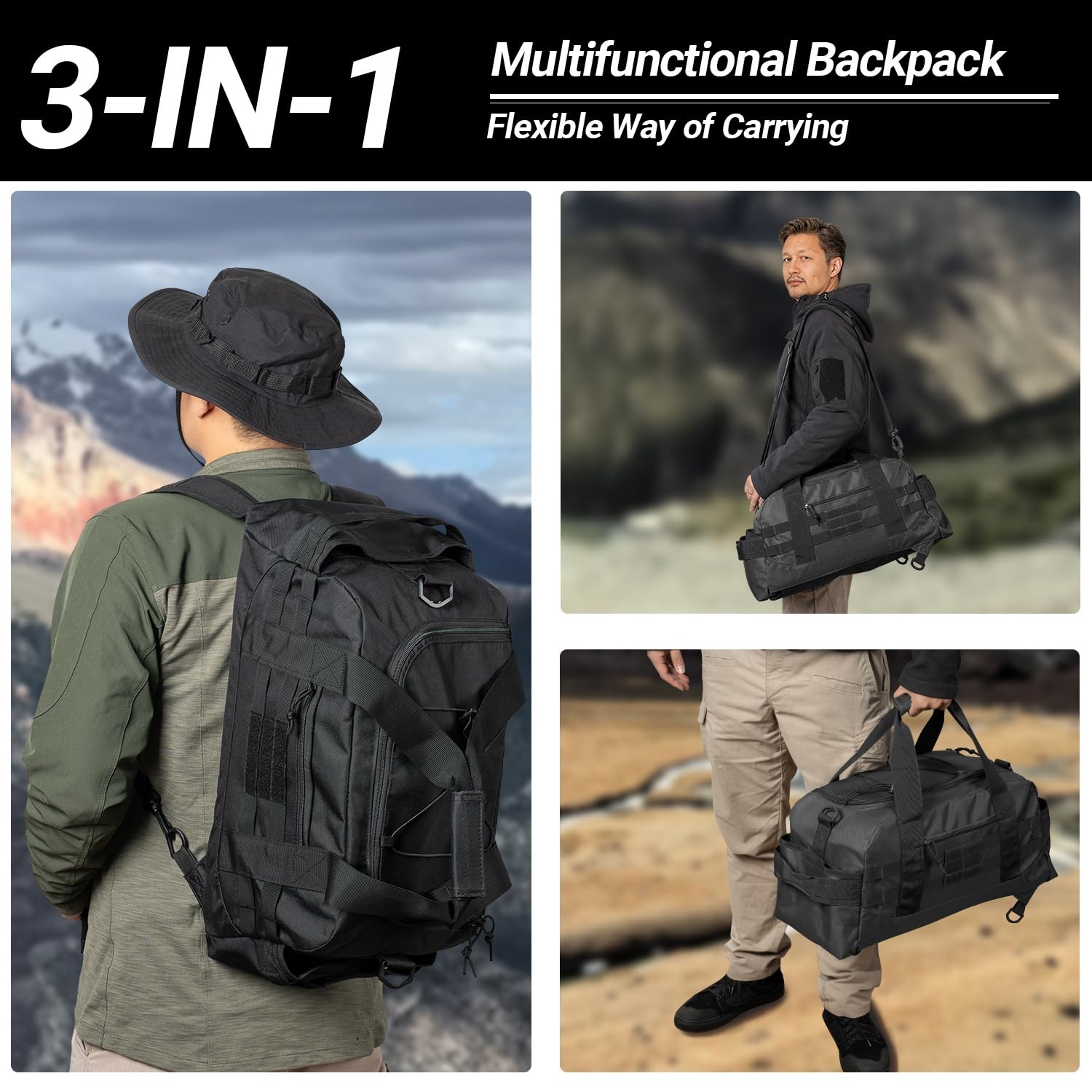 35L Large Duffle Bag, 3-in-1 Tactical Backpack MOLLE Pack for Sports/Gym/Outd…