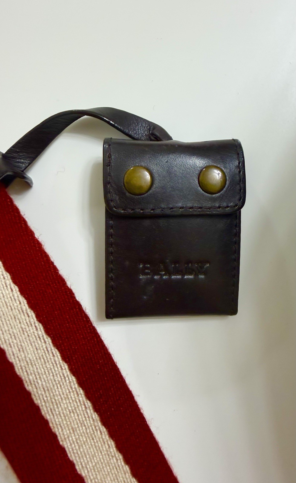BALLY Brown Crossbody Bag Striped Adjustable Strap w/BALLY Lock and keys Clean!