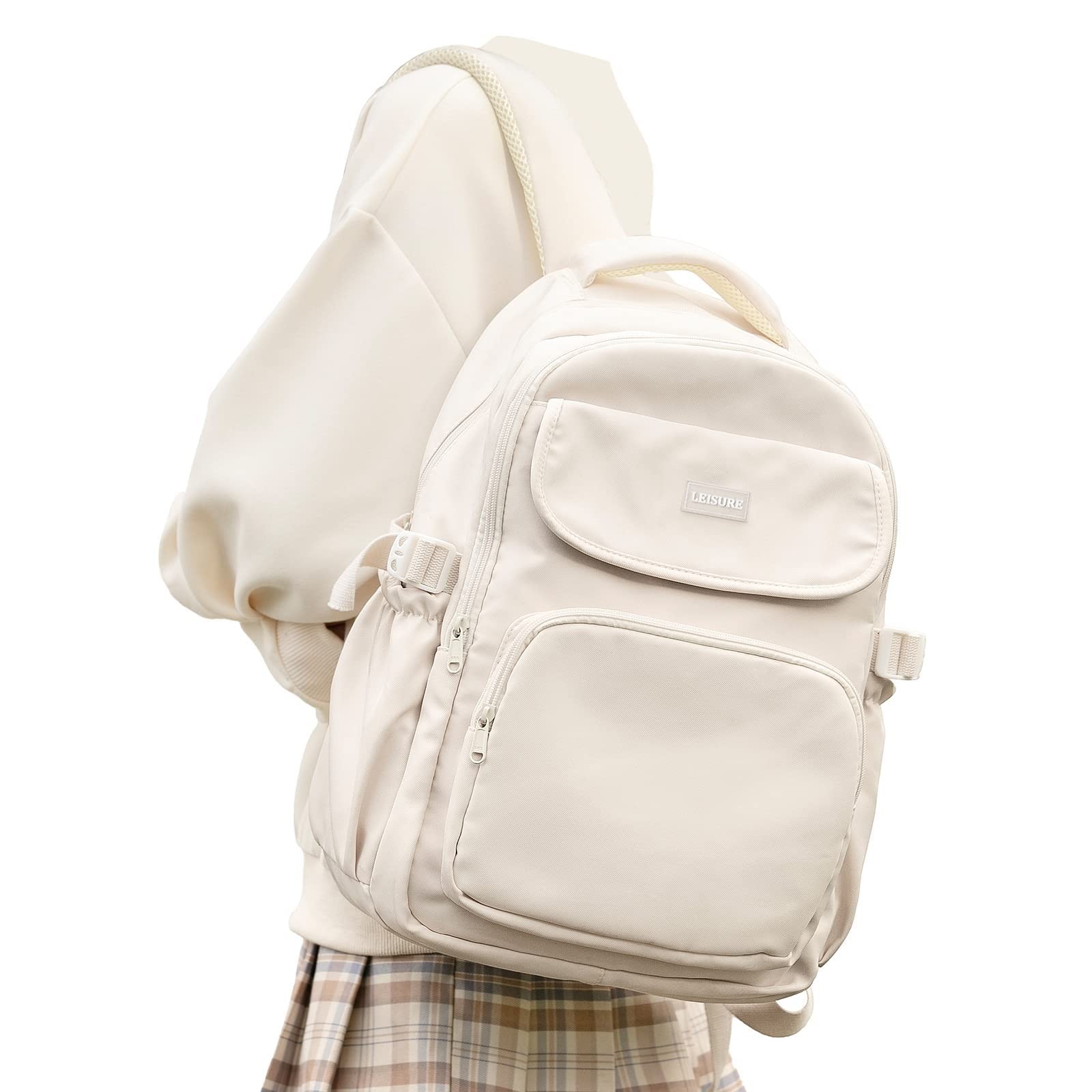 White Cute Middle School Backpack Teen Girls Waterproof Travel Laptop Bookbag
