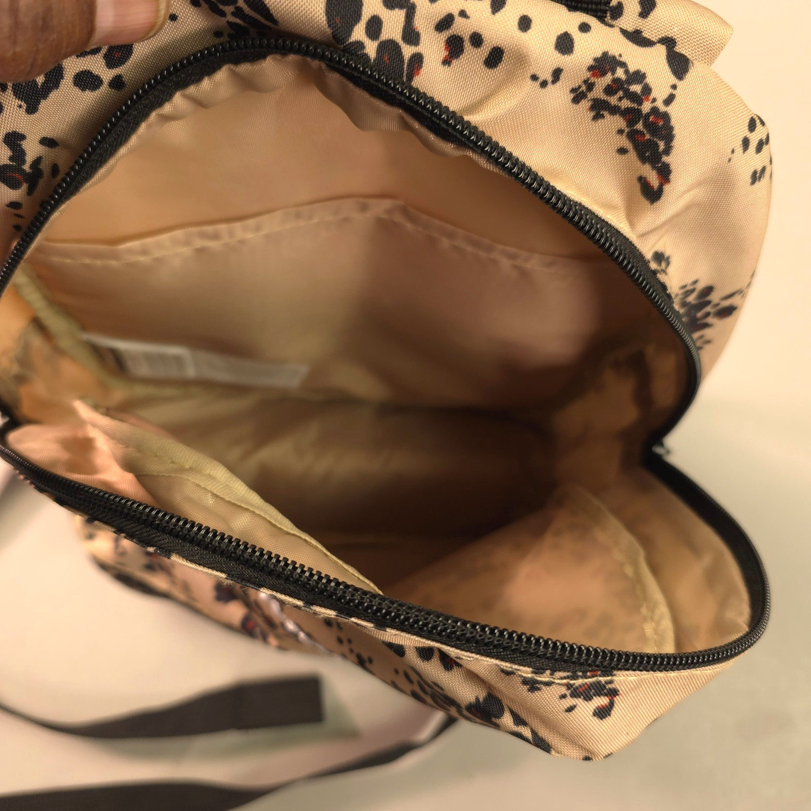 Champion Small Backpack Beige Animal Print Embroidered Logos Adj Straps *New*