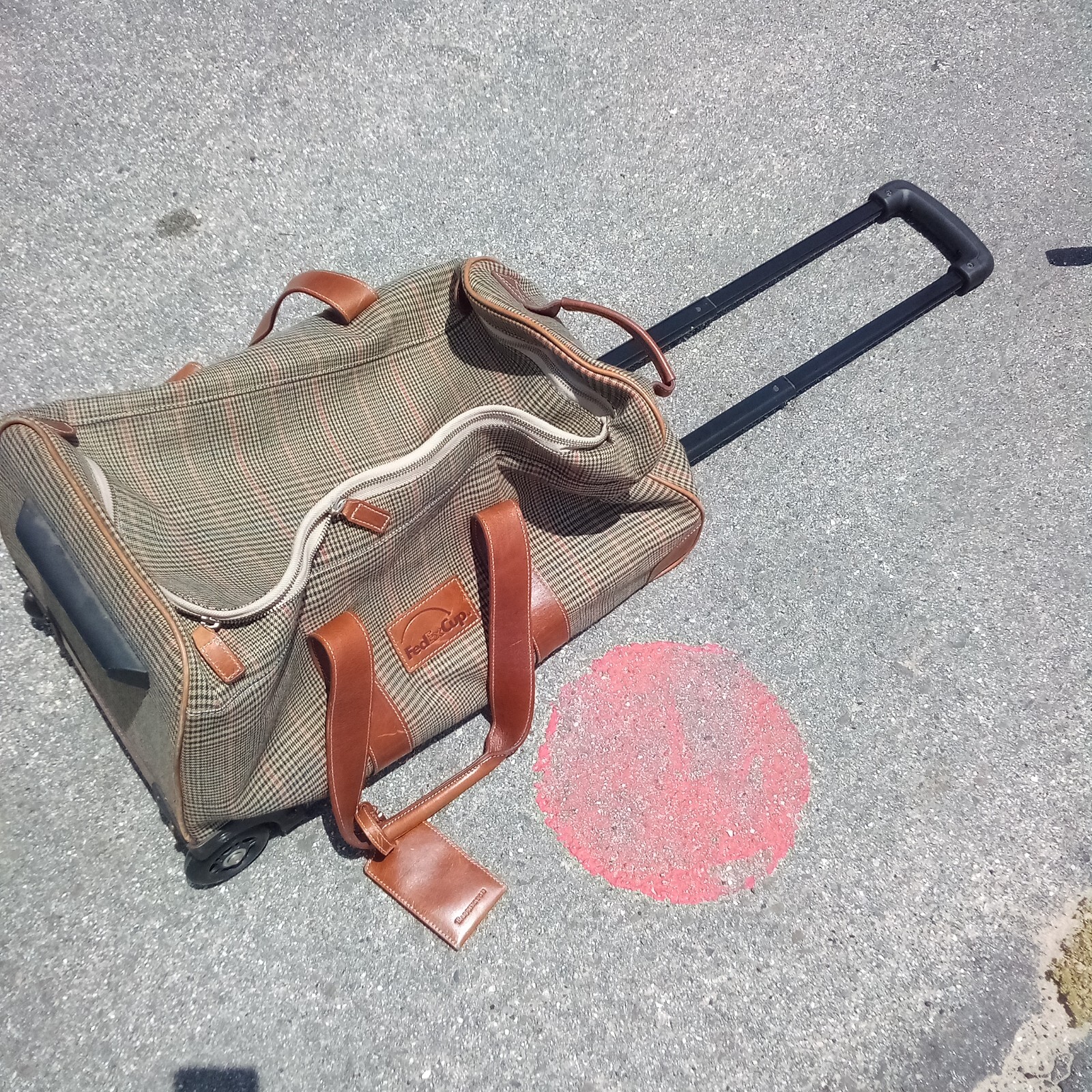 FedEx Cup Barrington Rolling Duffle Bag Leather Trim w Plaid Base ~ $ DROP