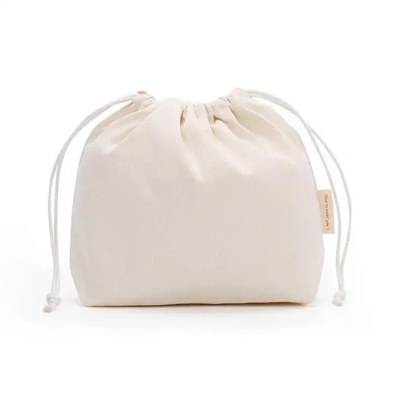 Cotton linen Drawstring Makeup Storage Bag Portable Structured Canvas Pouch Deli