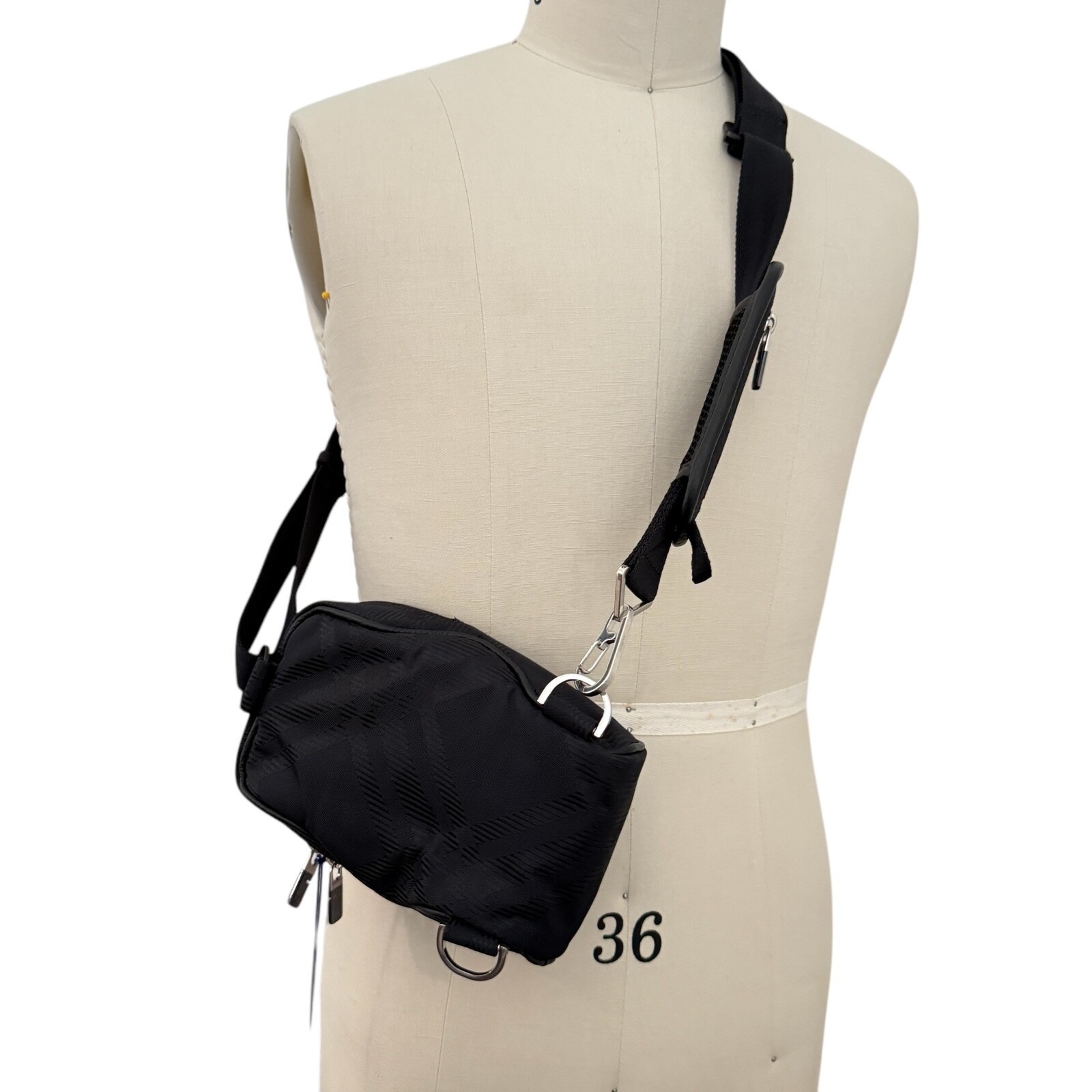 Burberry Check Black Nylon Jacquard Phone Bag