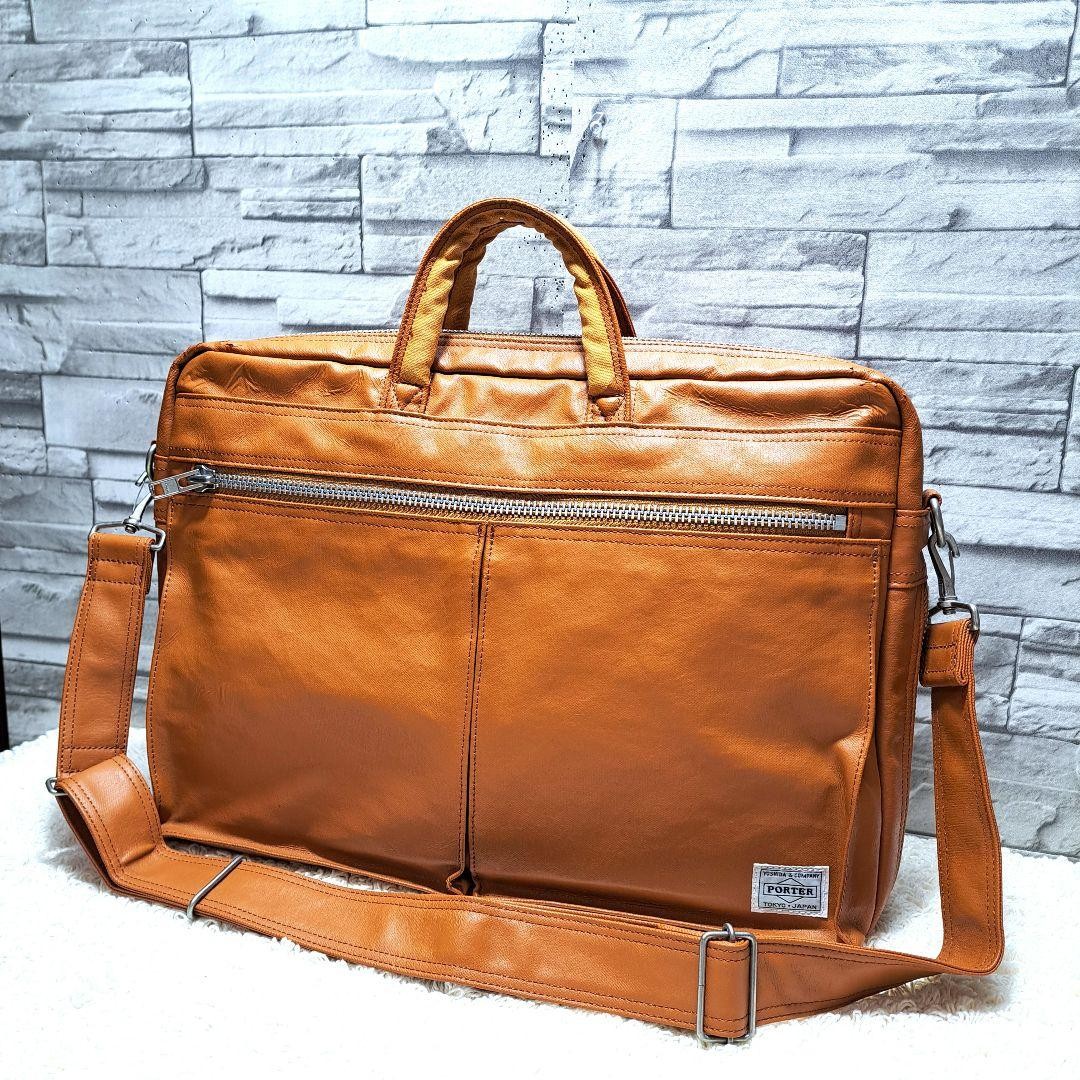 Authentic PORTER 2WAY Business Bag Briefcase 40cm x 29cm x 7cm Brown Damaged