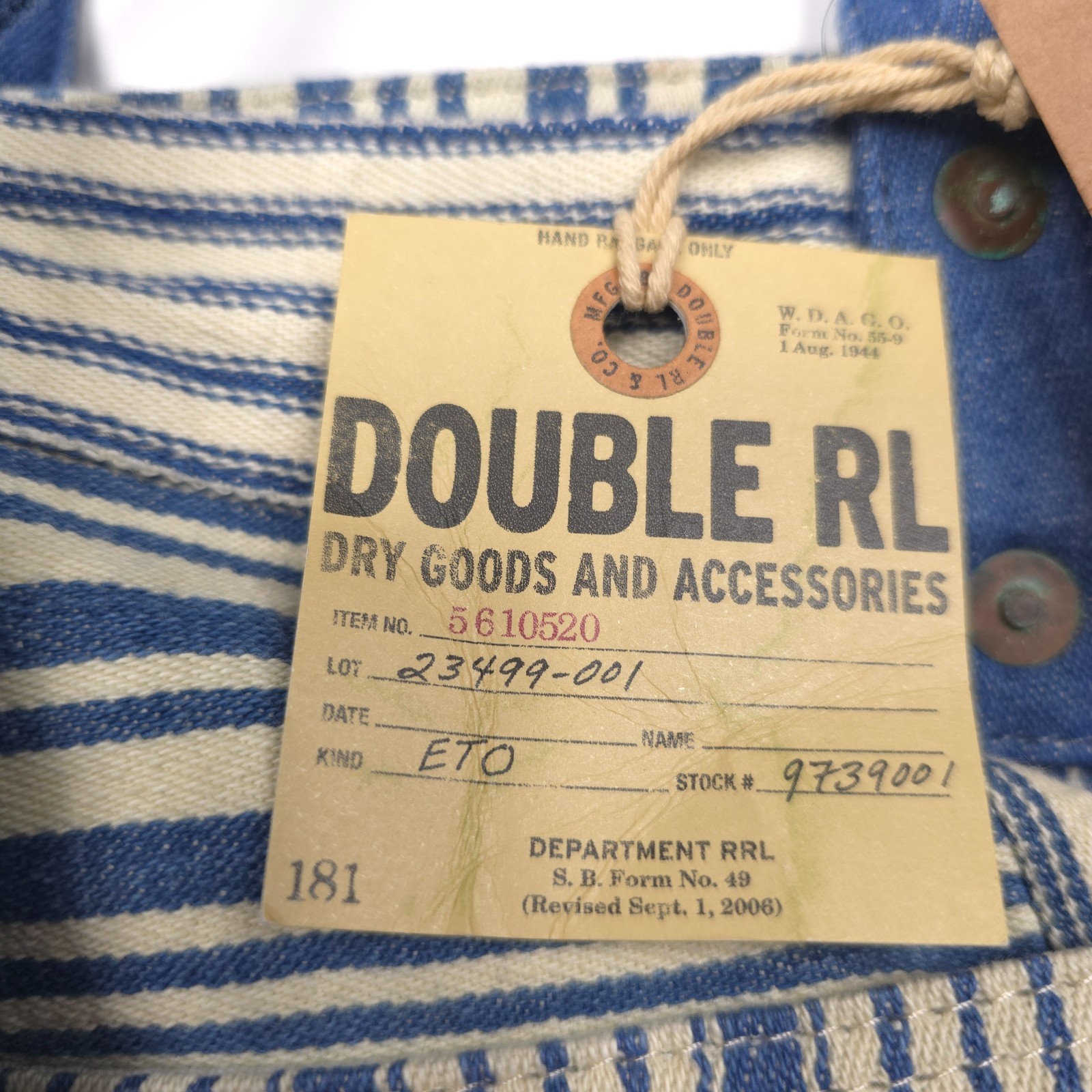 RRL Tote Bag Mens Naval Patchwork Striped Denim Double RL NWT Authentic