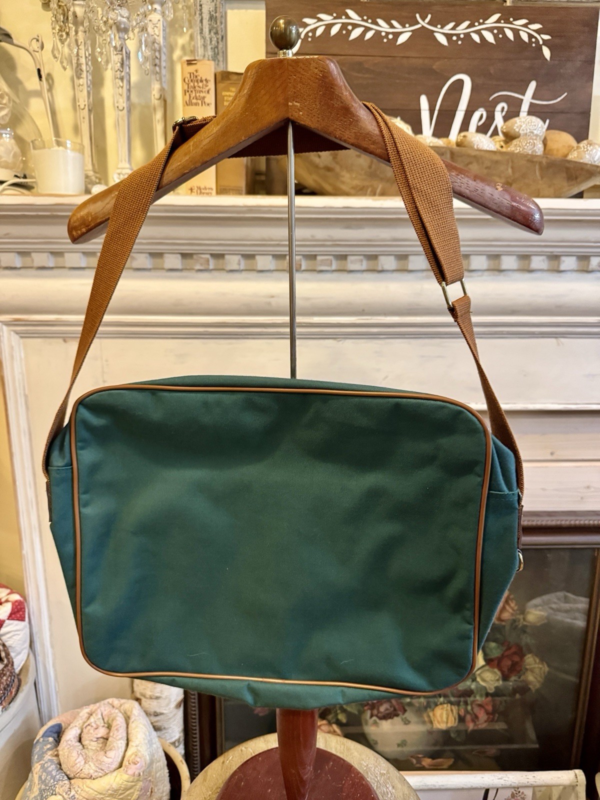 Polo Ralph Lauren Green/Brown Messenger Bag Buckle Zip Pockets Adjustable Strap