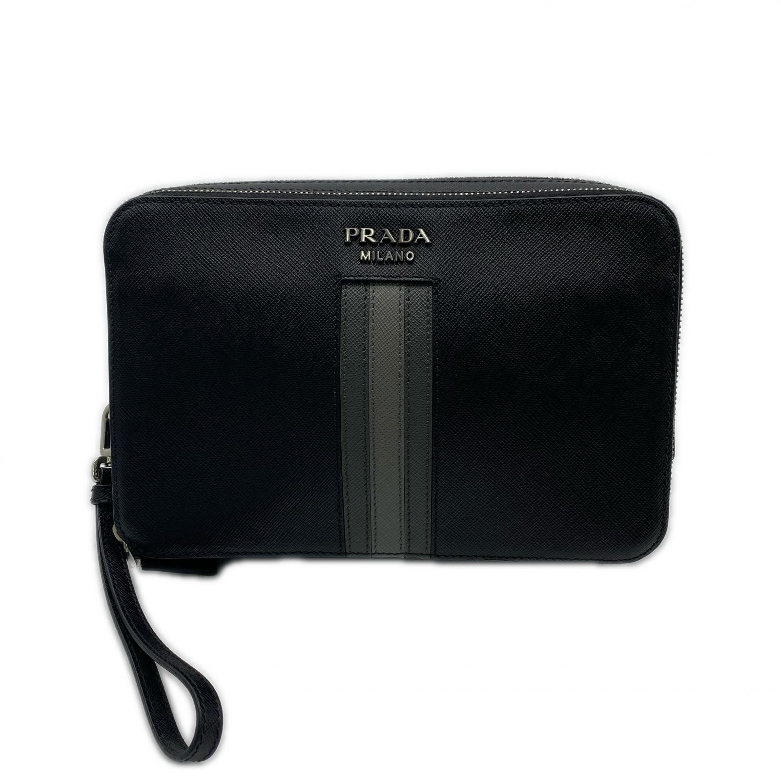 PRADA business bagClutch bag black Safiano56