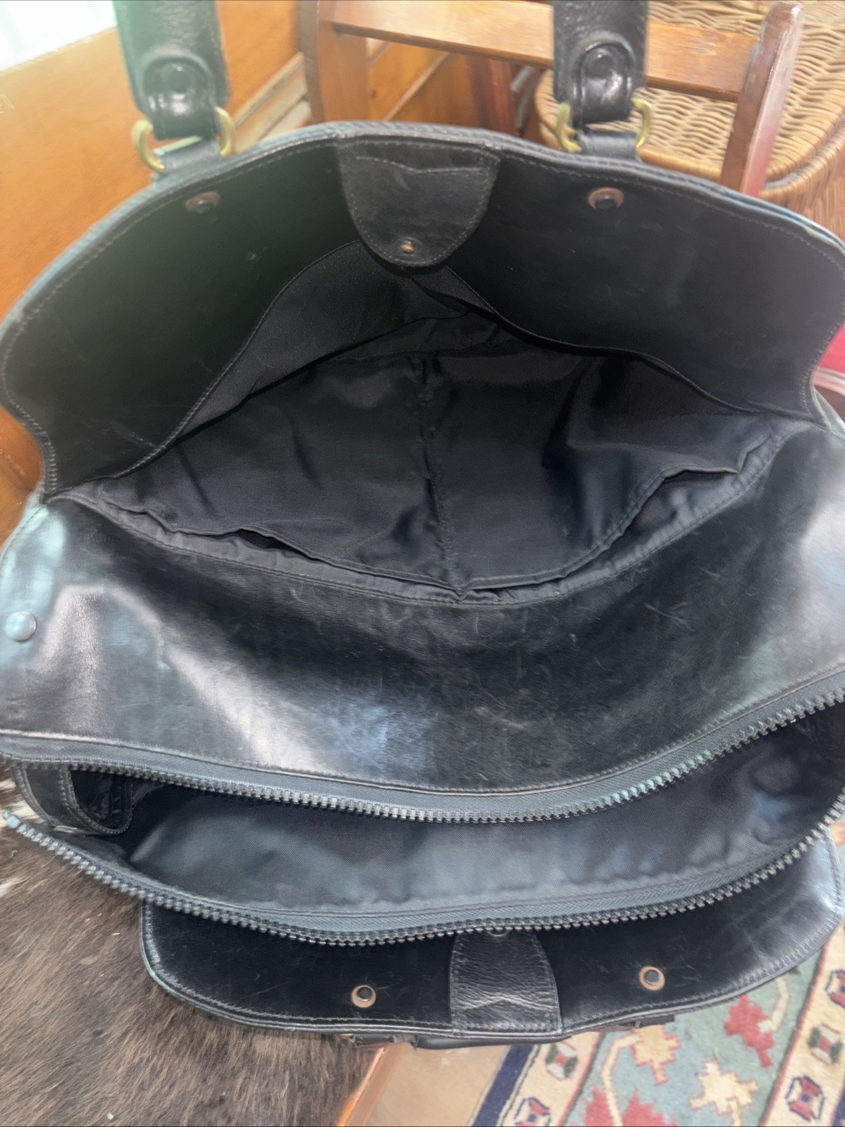 Glaser Designs Black Leather Litigation Briefcase Bag w/Strap & Insert 19” EC!