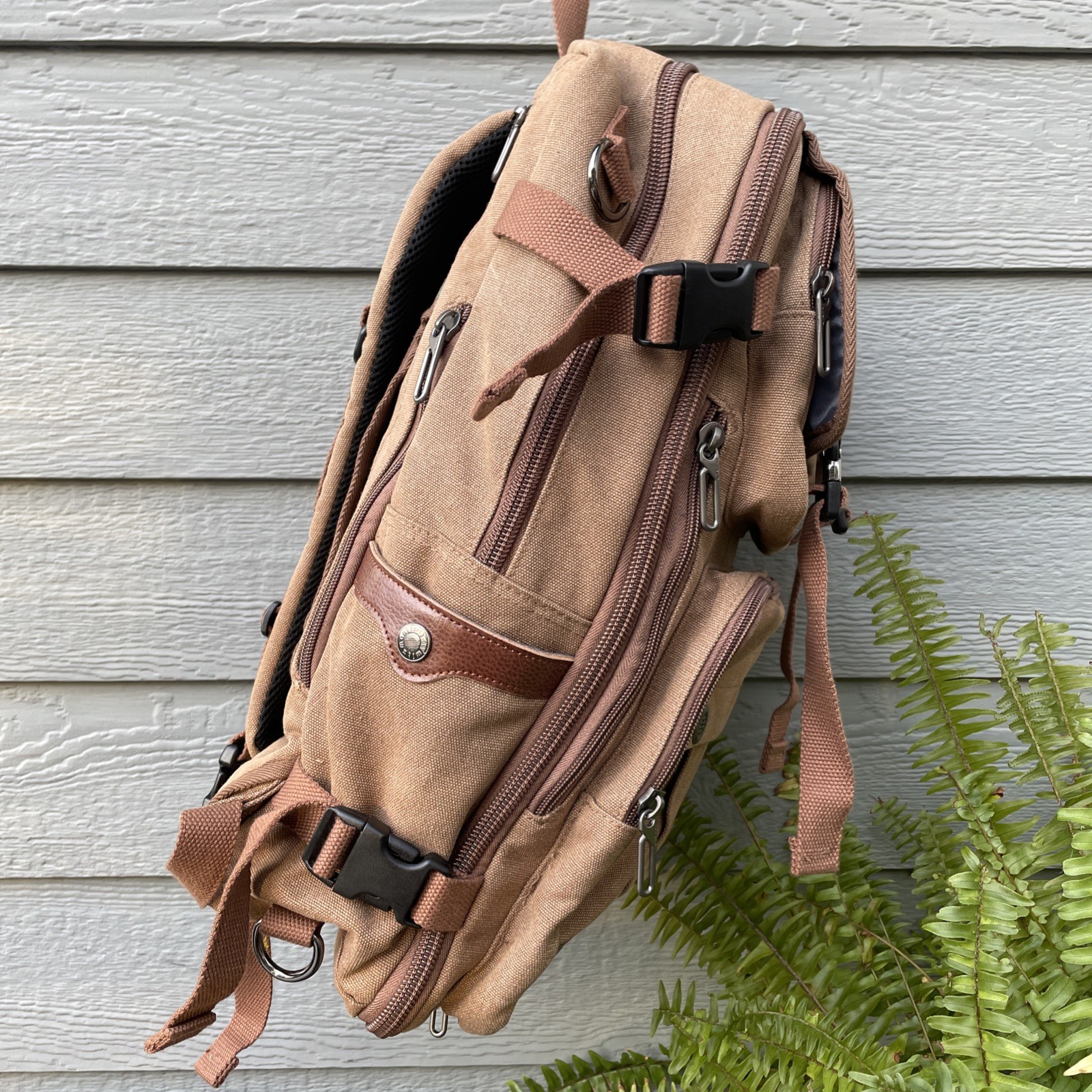 Witzman Recreation Bag Travel Backpack Canvas Rucksack Convertible Brown